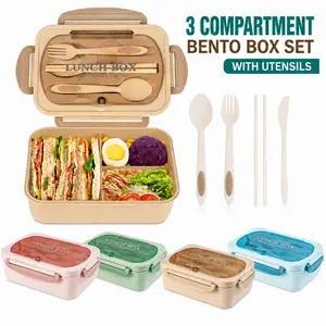 MIUVA Bento Box for Adults 3 Compartment Lunch Box Set with Utensils Microwave Friendly Dishwasher Friendly Meal Prep Food Container for Work School Travel