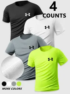 4-Pack Short Sleeve T-Shirts for Running, Fitness Training, Outdoor Cycling, Breathable Quick-Dry Mesh Fabric, Unisex Sportswear