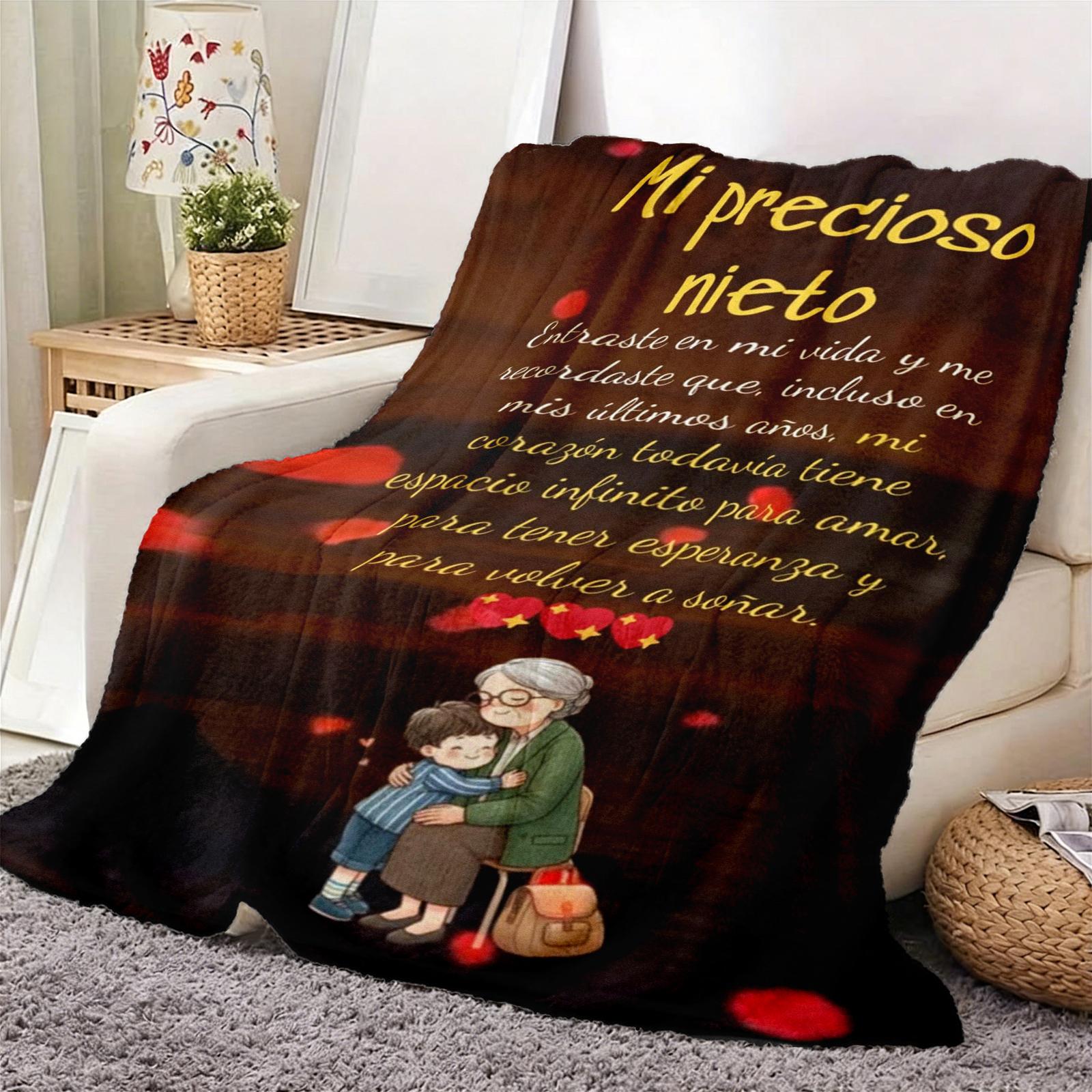 Grandma’s Love Blanket for Grandson - Grandma's Hug Flannel Blanket ,Creative High-Definition Print ,Soft  and Warm ,Perfect Gifts for All Seasons,Office Nap Blanket,Sofa Blanket