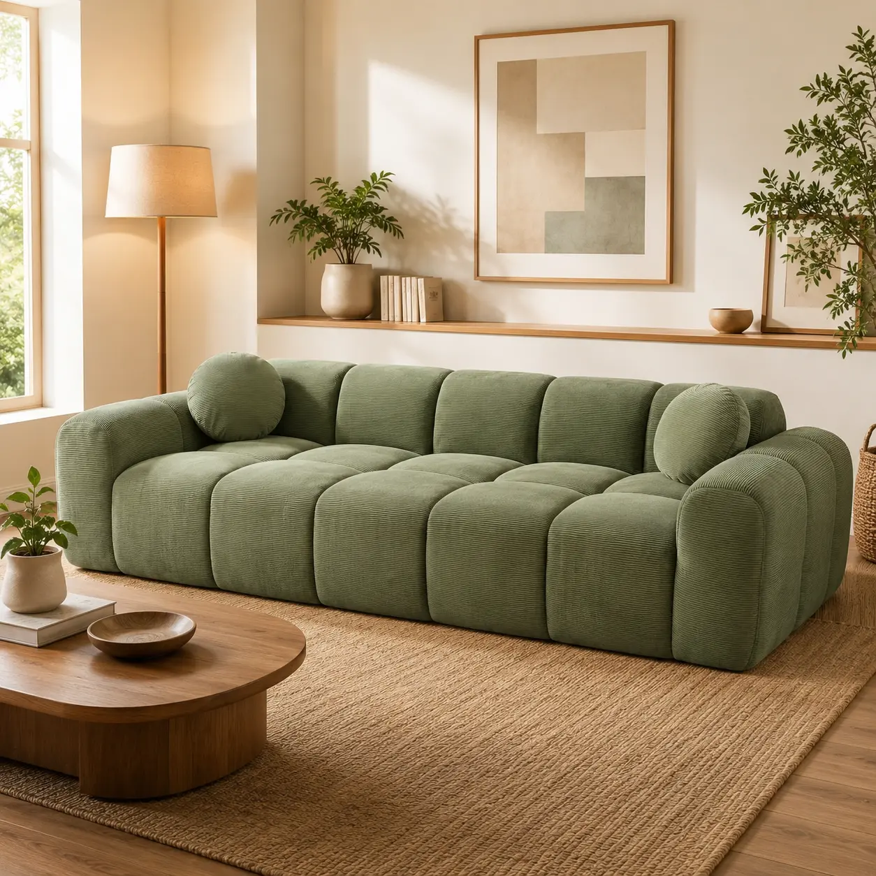 Shaped Sectional Sofa Boneless Cloud Couch for Living Room - Corduroy Memory Foam Modular Sofa Compression Couches with Deep Seat for Living Room Bedroom, No Assembly