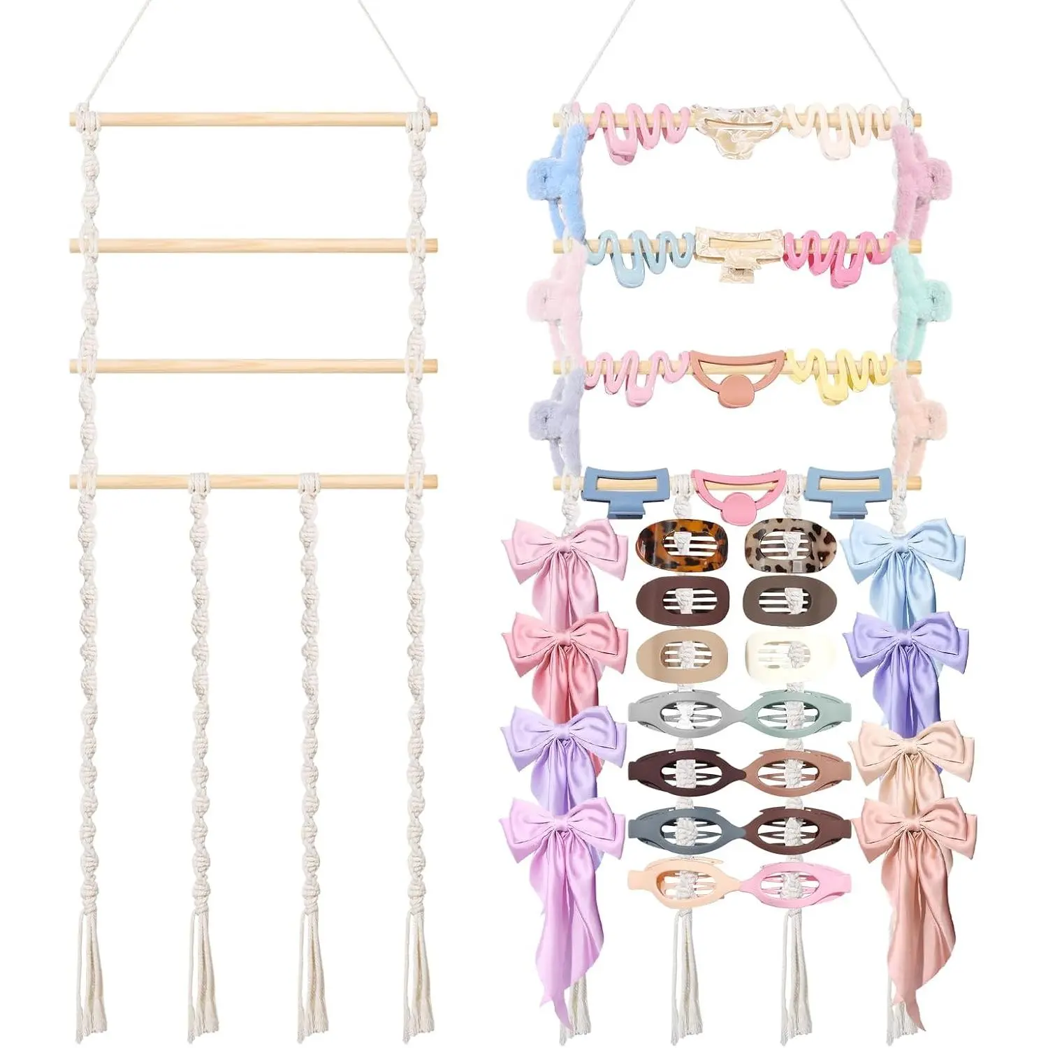 Macrame Flat Hair Claw Clip Holder Organizer,Large Capacity  Hair Clip Holder and Storage for Women Girls,Flat Claw Clips Storage Hanger  Decor for Wall,Door,Closet