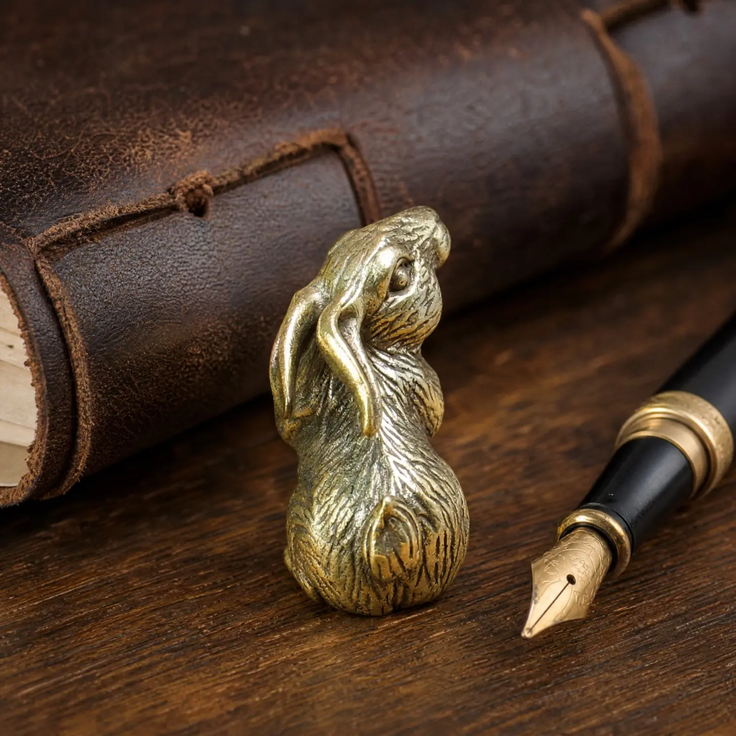 Vintage Brass Rabbit Figurine, Rustic Farmhouse Style, Handcast Metal Craft, Desktop Decor, Gift for Bunny Lovers, Collectible Figurine, Unique Home Ornament, Animal Collectibles