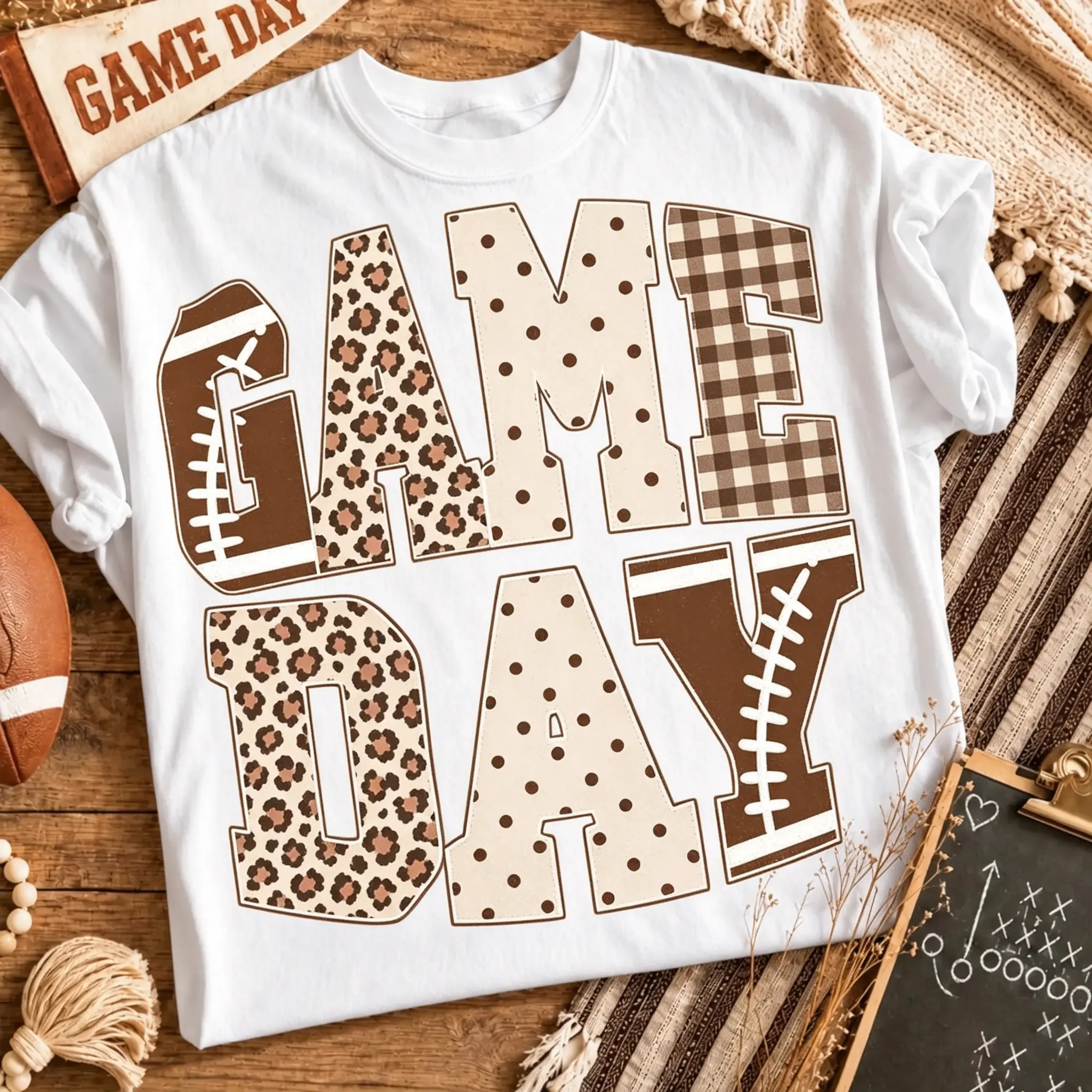 Retro Game Day Shirt, Football Leopard Shirt, Football Mom Club Coastal Shirt, Fall Football Dots Gingham, Football Checkered