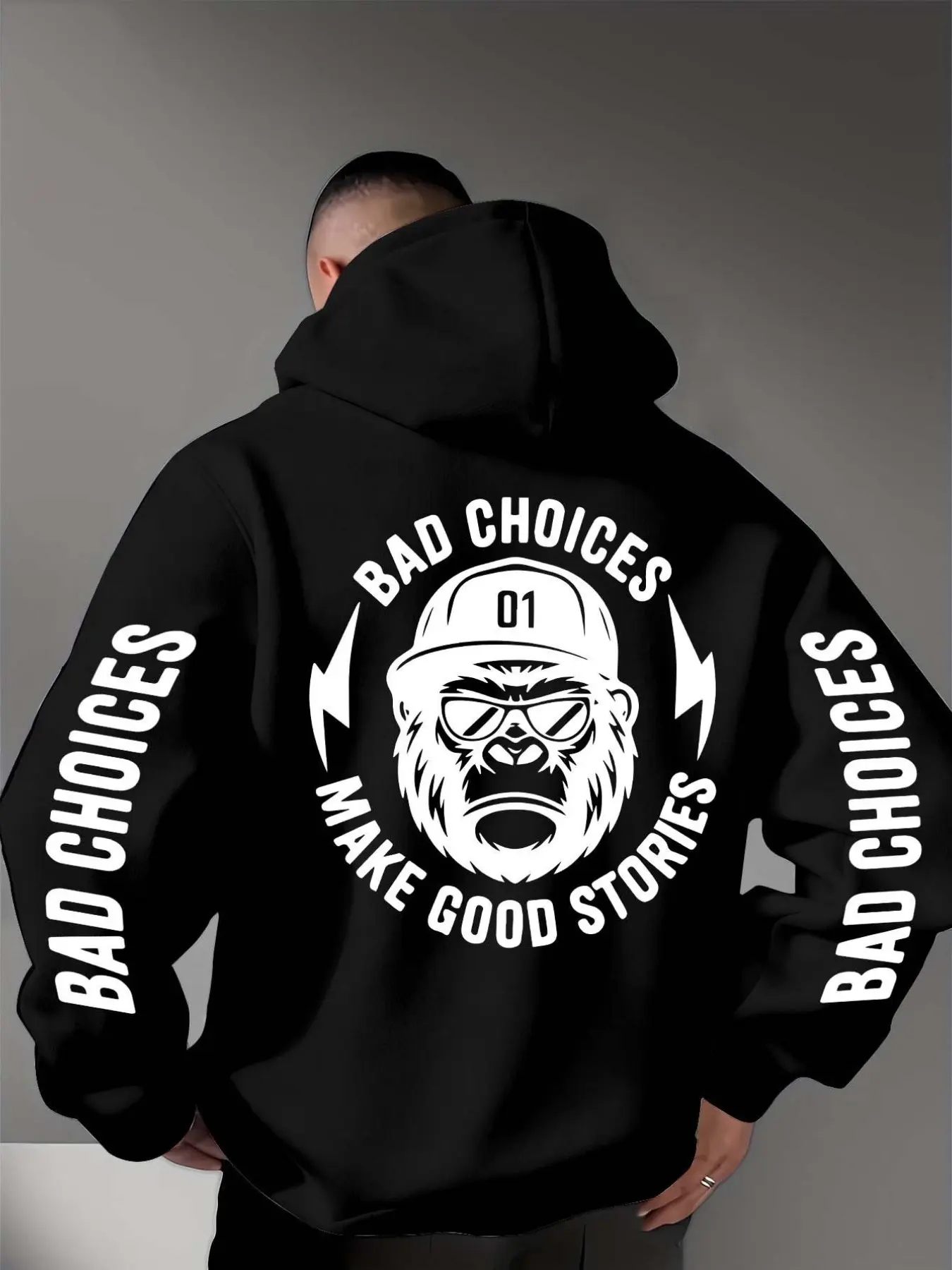 Men's Hooded Sweatshirt with Gorilla Print, Casual Loose-Fit, Soft Fabric, All-Season Wear, Street Style, Comfortable and Trendy