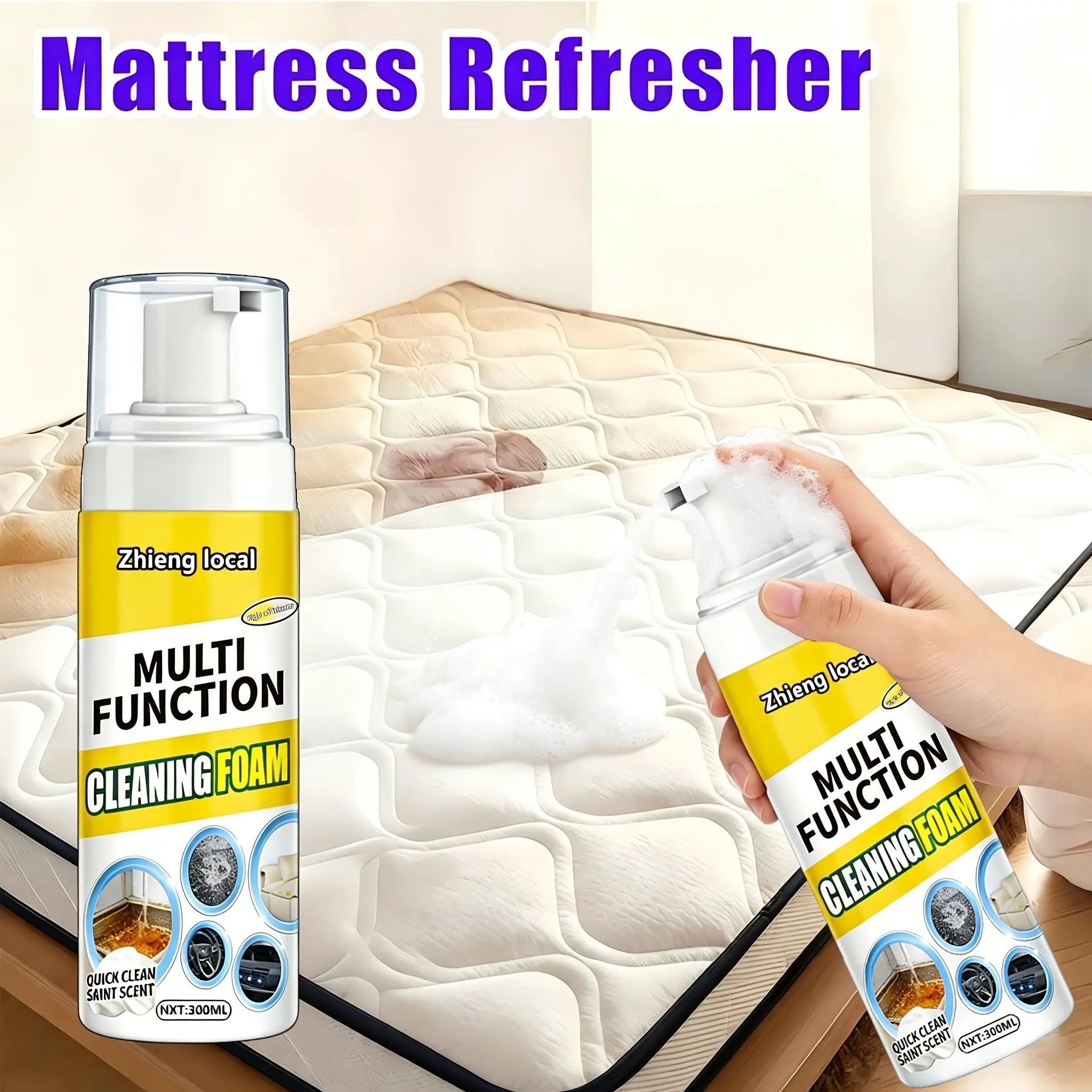 10.14 Oz. Multi-purpose Carpet Fabric Powerful Cleaner Foam, Foam Cleaning, Safe And Gentle Formula, Perfect For Removing Stains From Sofas, Car Interiors, Carpets, Mattresses, Tablecloths - Fabric