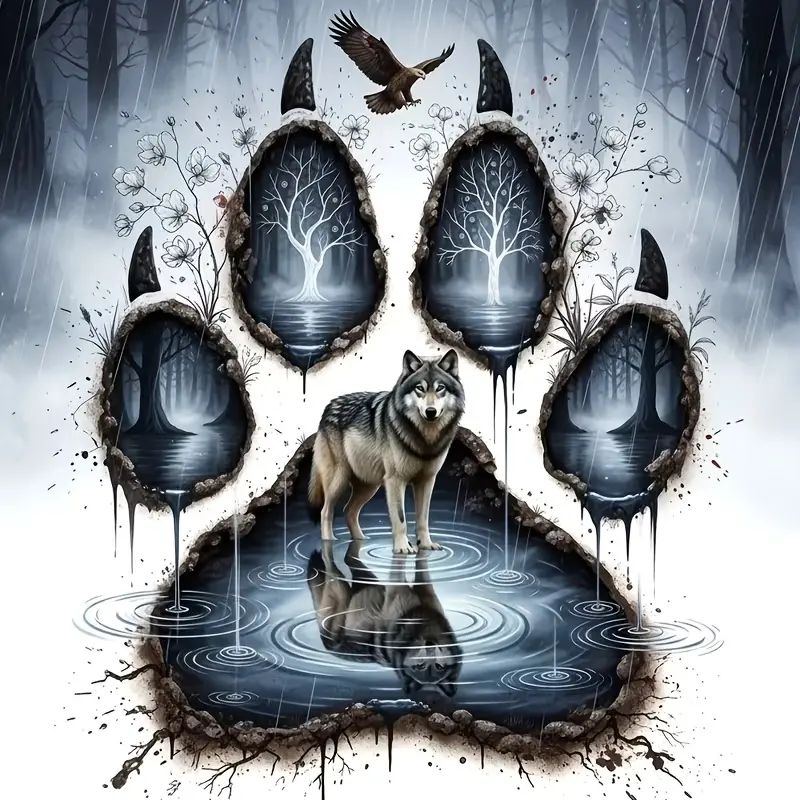 6-inch dark wind paw print vinyl sticker - Wolf Eagle dual exposure, suitable for cars, trucks, motorcycles, windows, walls - self-adhesive sticker, disposable - glued to glass, metal, ceramic surfaces - Universal Car Sticker
