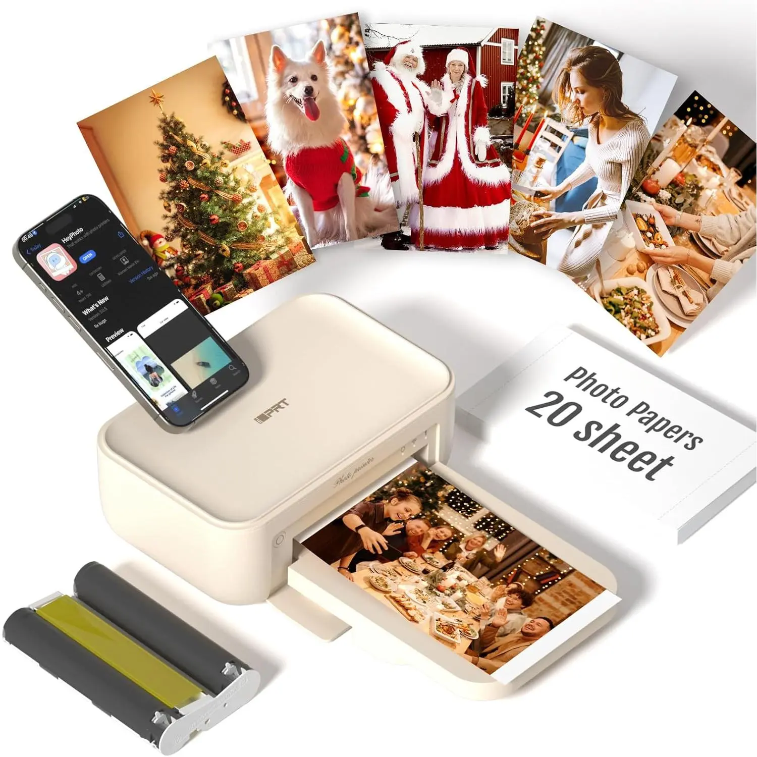 4x6 Photo Printer, CP4100 Photo Printer for  & Android with 20 Sheets & 1 Cartridges,   Portable Picture Printer,  Print Photos, Dye Sublimation, Ideal , Beige