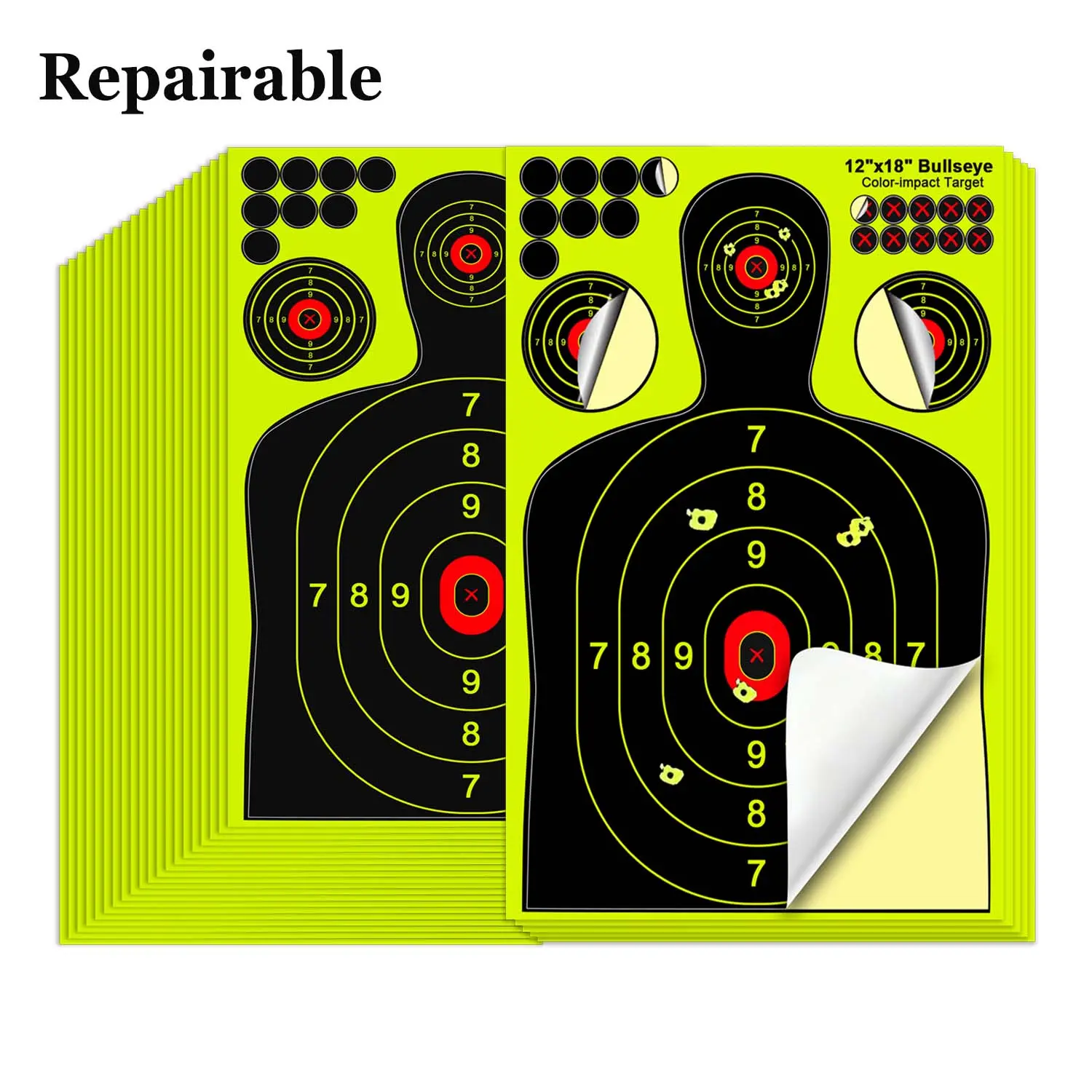Repairable Human Silhouette Shooting Target, 12x18 Inch Silhouette Shape, High-Visibility Fluorescent Reactive Glow, Suitable for Hunting Practice, Indoor and Outdoor Shooting Ranges