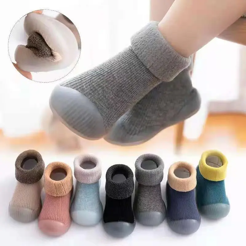 Baby Toddler Shoes Autumn and Winter Fleece Thickened Soft Sole Non-slip Baby Shoes Pure Cotton Floor Socks Keep Warm
