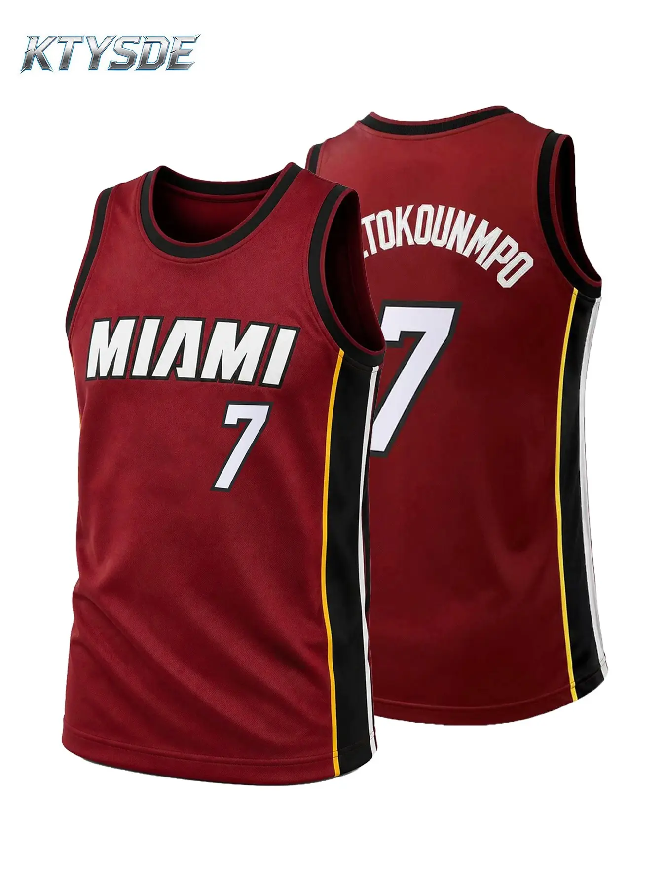 KTYSDE Men's #7 Embroidered Basketball Jersey Miami City Sleeveless Quick Dry Breathable Sports Tank Top Unisex S-3XL
