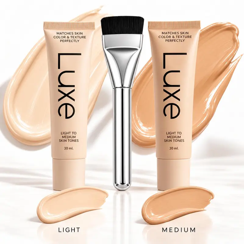 Color Changing Foundation 2-Pack, Light + Medium 30ml Each with Makeup Applicator, Lightweight Tone-Adapting Liquid Foundation with Natural Dewy Finish, Face Makeup for Daily Routine