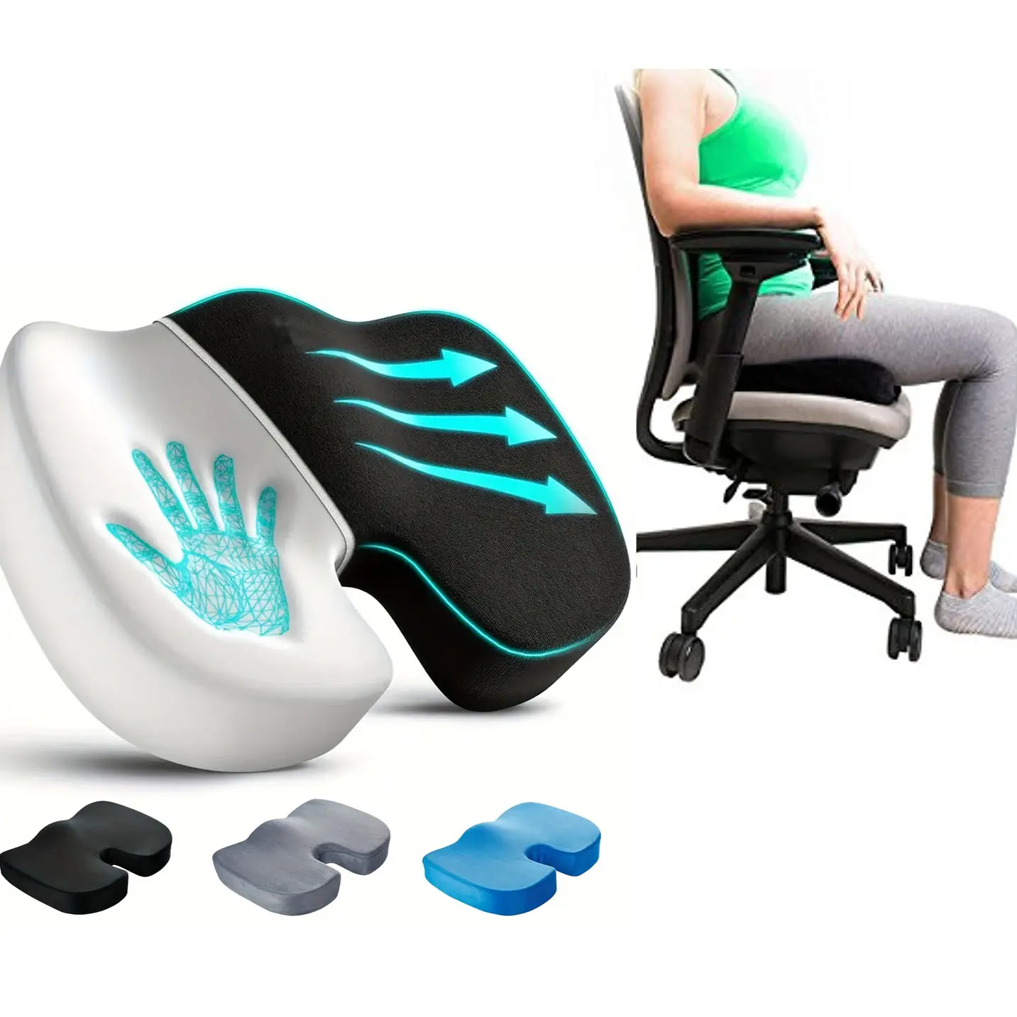 Memory Foam Seat Cushion for Office Chair, Support for Sitting Posture, Ideal for Daily Use.
