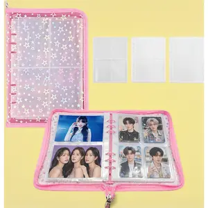 A5  Photocard Binder Holder with 50 Sheets Double Sided Sleeves for Polaroid Instax Mini Photo Album Zip Book Game Trading Sports Baseball Card Binder 6 Ring 4 Pocket Collector (Pink)