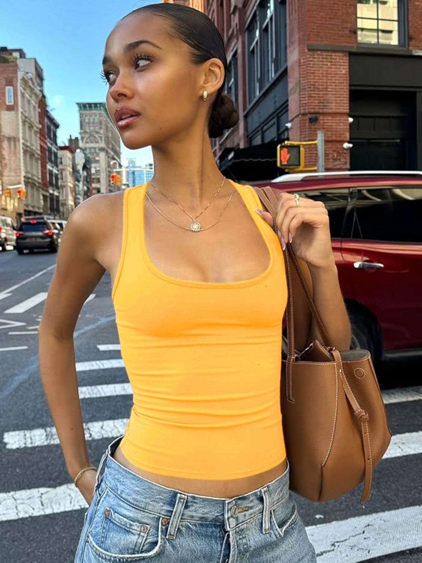 Women's Solid U Neck  Tank Top, Basic Casual Everyday Top, Casual Fashion Sleeveless, Casual Sleeveless  Top for Daily Wear, Fit, Ladies Clothes for All Seasons, Chic, Womenswear