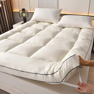 Luxury Comfortable 10cm Thick Striped Pillow Top Mattress Protector, 1200gsm Soft Cooling Layer, Breathable Design for Healthy Sleep, Breathable Mattress Pad