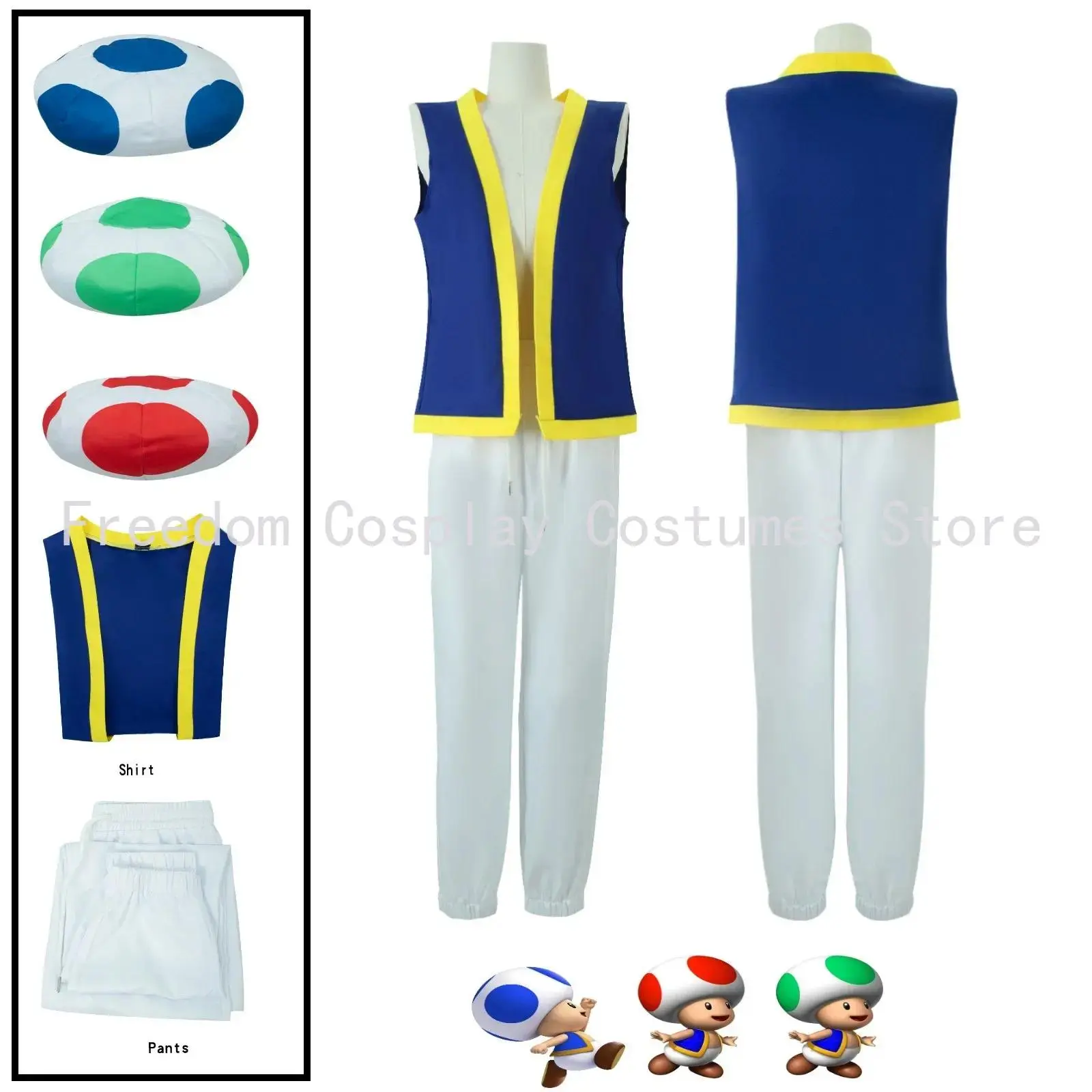 Kinopio Toad Cosplay Hat Adult Kids Costume Game Bros 2 Roleplay Fantasia Outfits Vest Pants Halloween Carnival Party Costumes