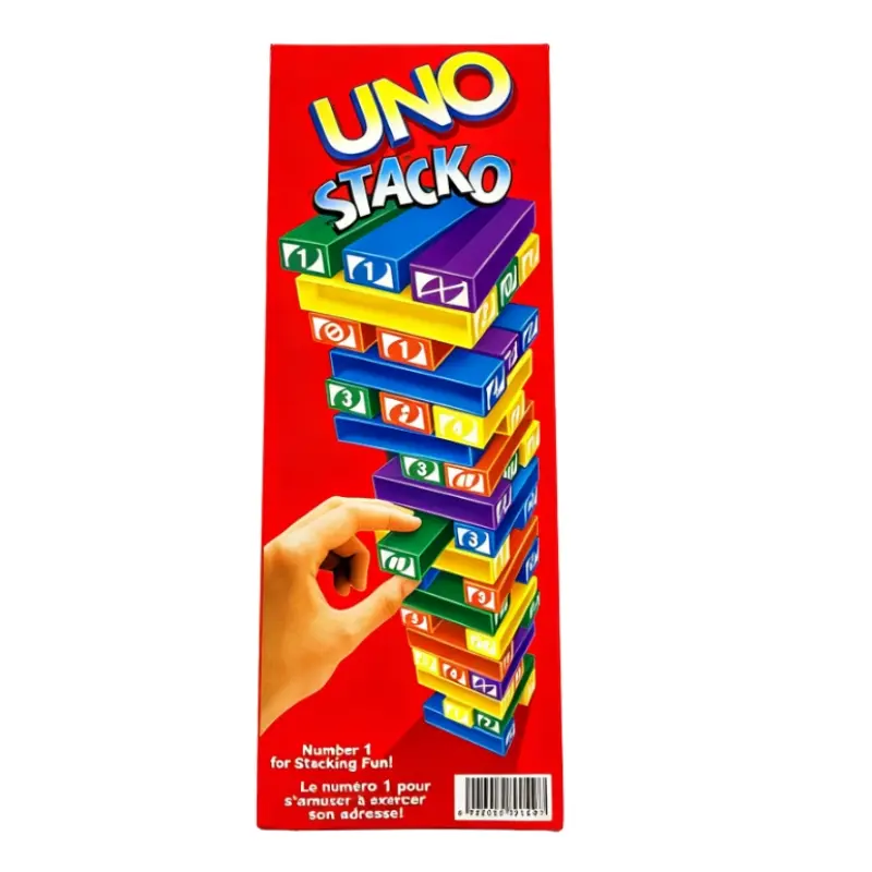 Portable UNO Stacko Tumbling Tower Game Set, Color Number Printed Stack Blocks, Family Interactive Stress Relief Game, Perfect Holiday Birthday Gift for Boys Girls