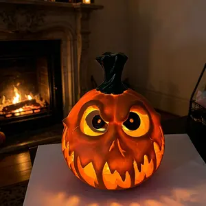 Giant Halloween Pumpkin Resin Decoration, Glowing Eyes and Sharp Teeth, Hollow Design for Indoor/outdoor Use, Gothic Home Decor