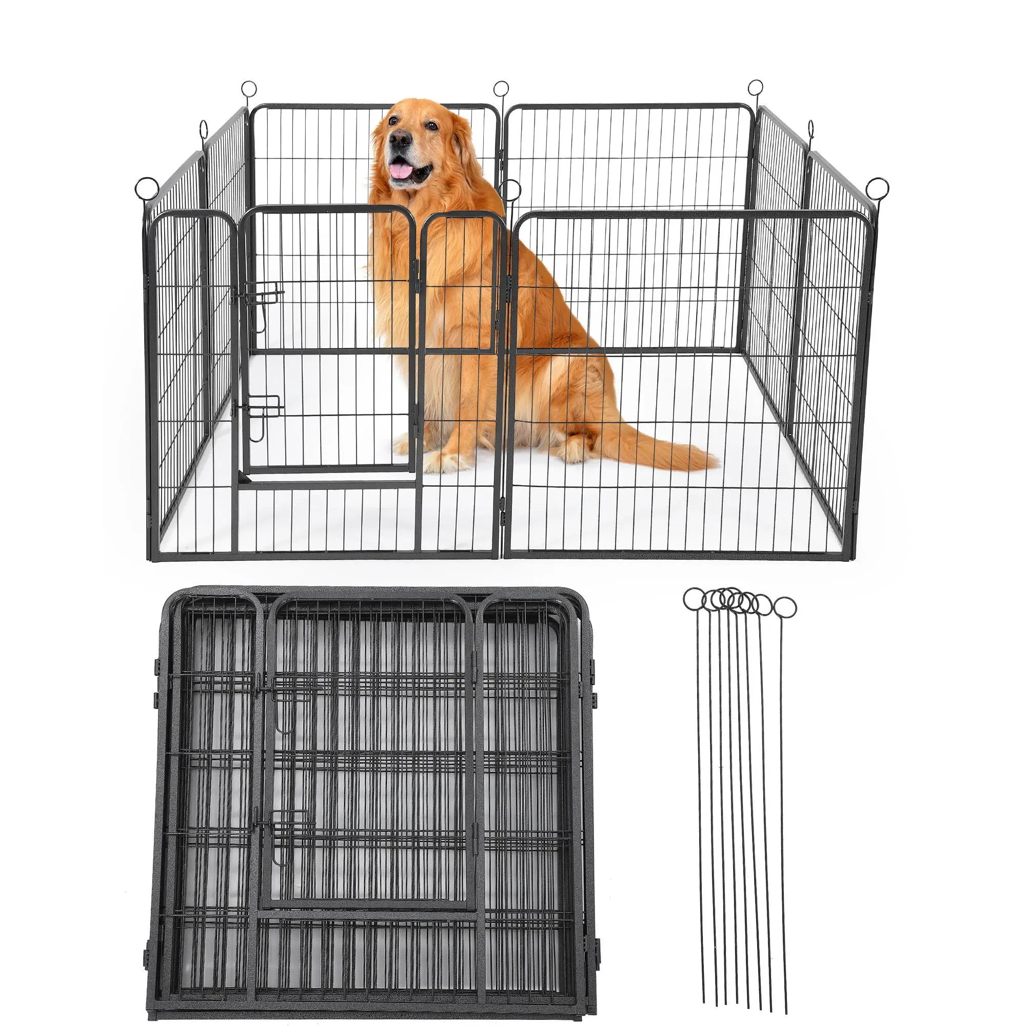 16-Panel Metal Dog Playpen with Gate, 32" Tall Collapsible Portable Pet Fence, Rust-Resistant Enclosure for Indoor Outdoor Exercise, 80x60