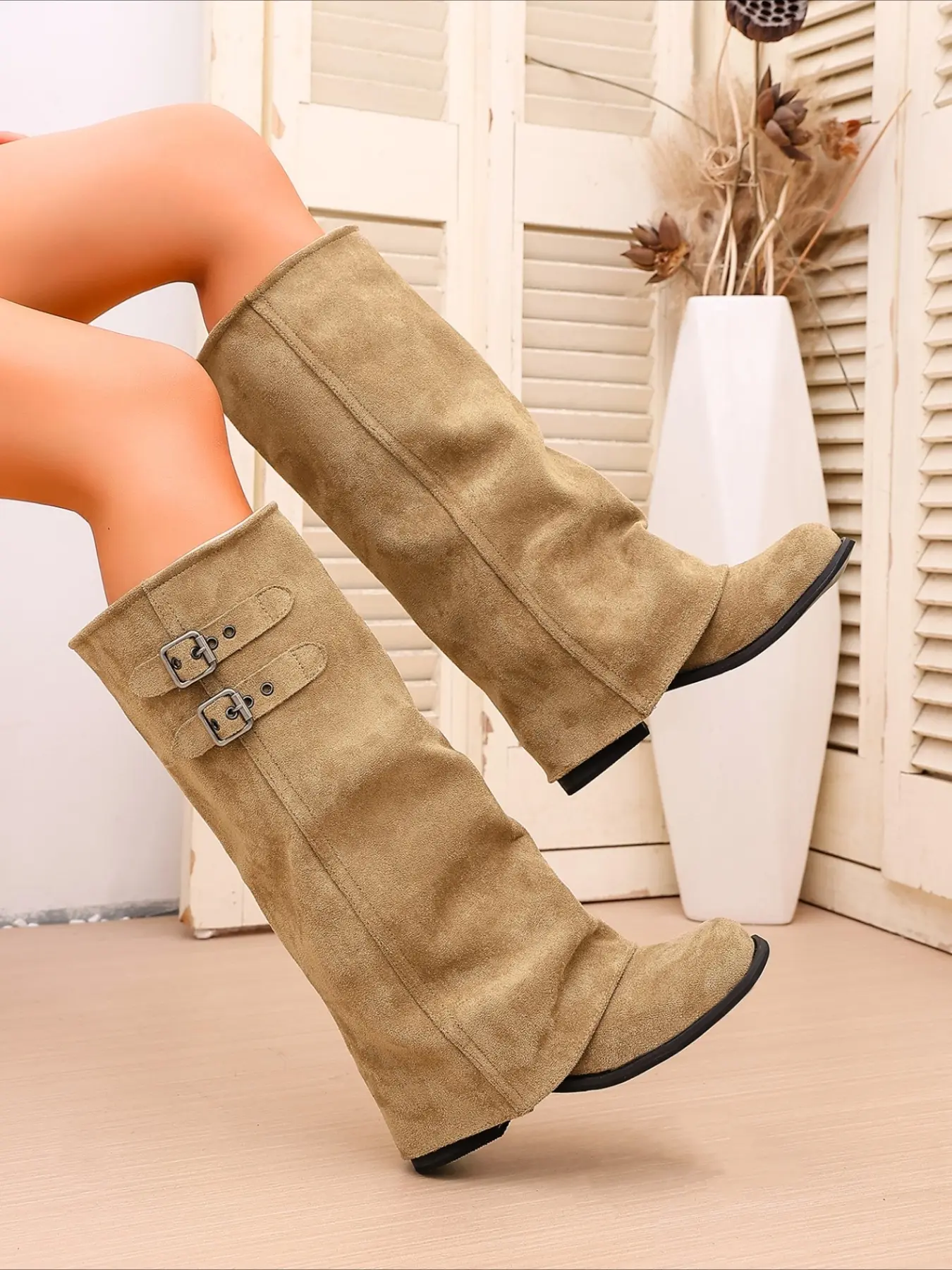 Slouch mid-calf boots with multi buckles, pointed toe & slanted heel, soft leather, loose shaft. Retro cool style matching street outfits. Slouchy Boots
