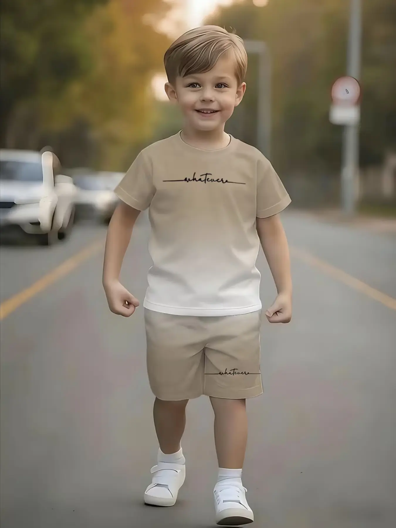 2-Piece Boys' Short Sleeve Shorts Set, Casual Fashion Style, Fun Pattern Print Set, Summer Outdoor Wear, Soft Breathable Comfort