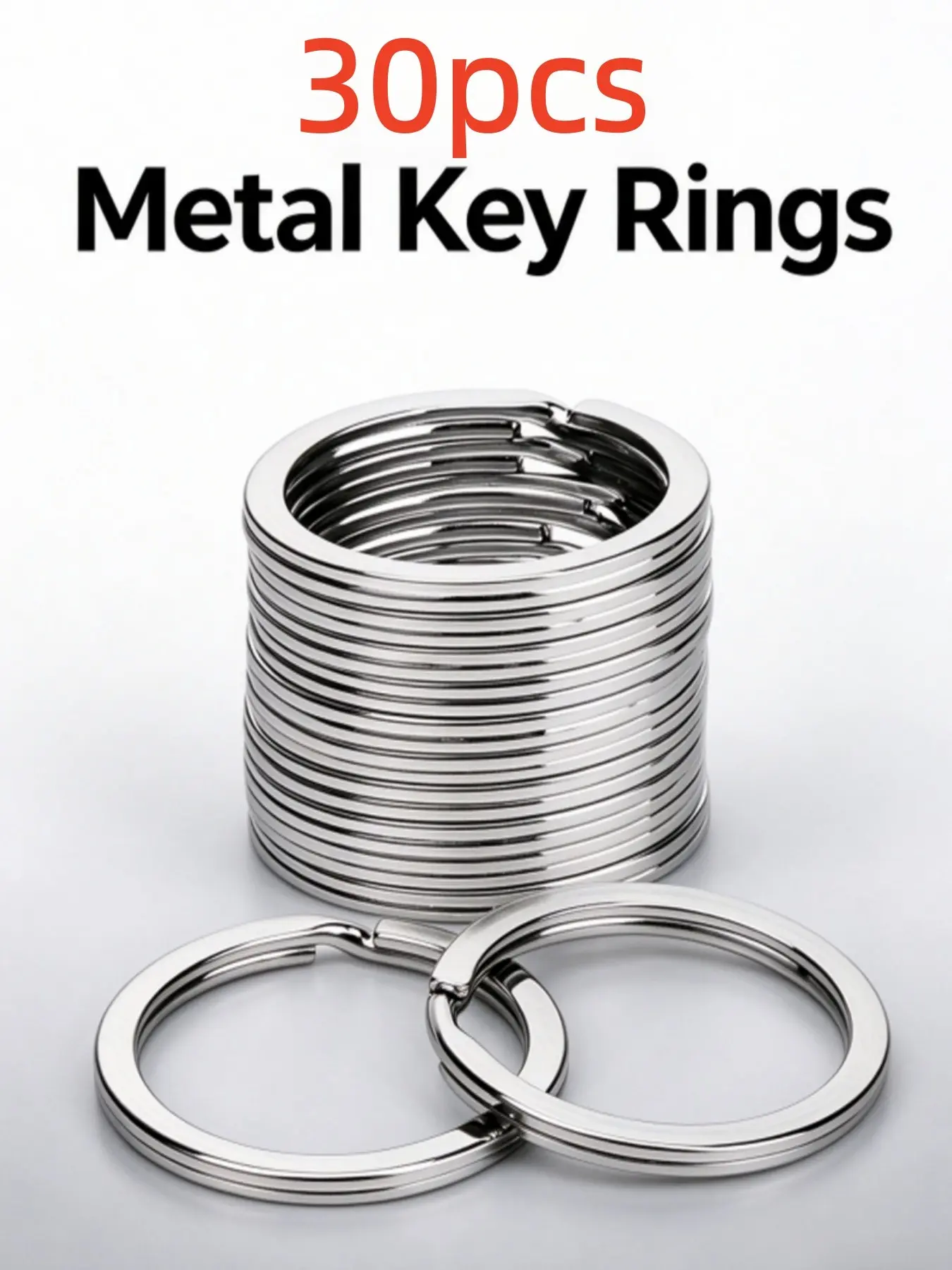 30-Pack Metal Keychains, 30mm Silver Color Round Loop, Ideal for Keys, DIY Crafts, Jewelry Making, Bag Accessories, Home & Car Use