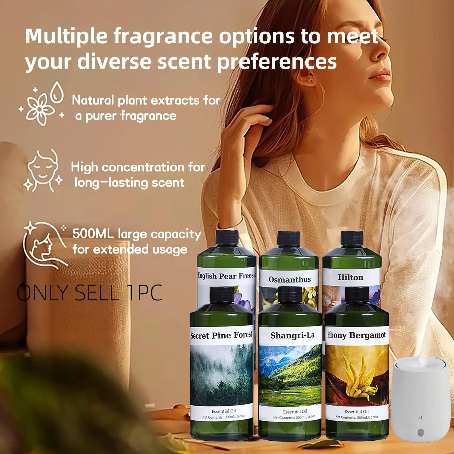 500ML Liquid Essential Oil, Large Capacity Fragrance Refill Bottle, Multiple Scents Available, Ideal for Diffusers, Home, Car, Hotel, Gifts