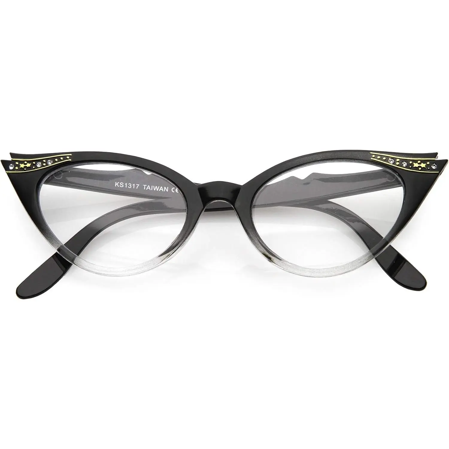 Women's Retro Rhinestone Embellished Clear Lens  Eye Glasses 51mm