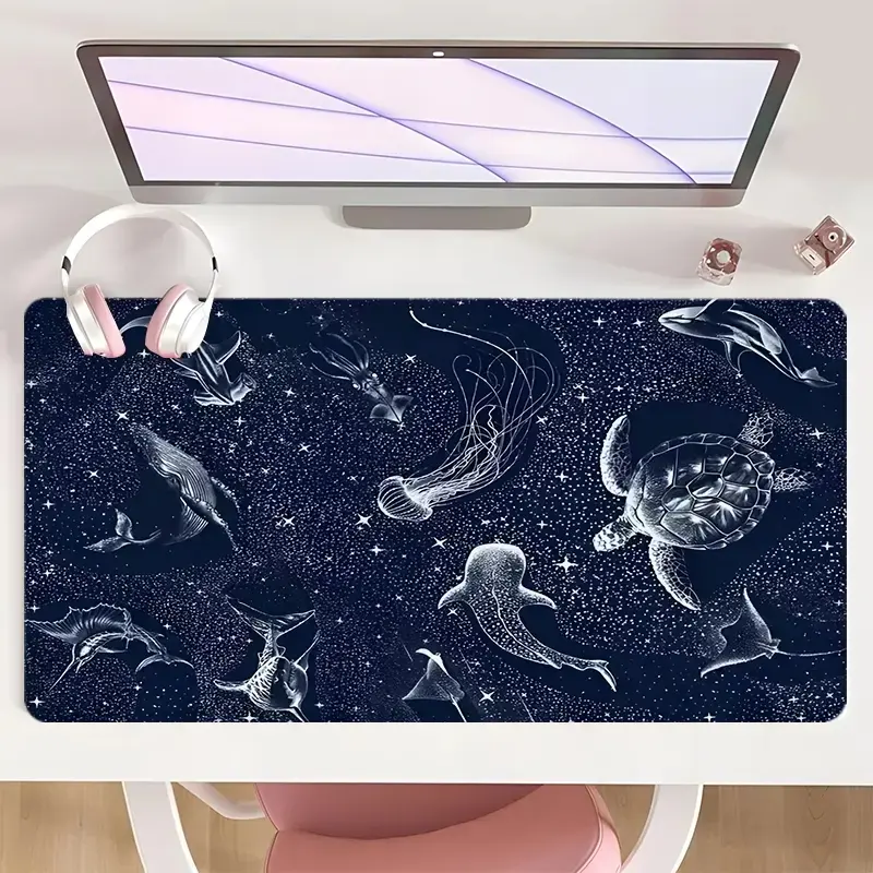 Non-Slip Mouse Pad Large Gaming Mouse Pad With Rubber Base & Stitched Edge Cosmic Ocean Marine Life Silverly Design Desk Top Protector Mat Desk Accessories For Home Office Christmas Gift Computer Accessories For Desk