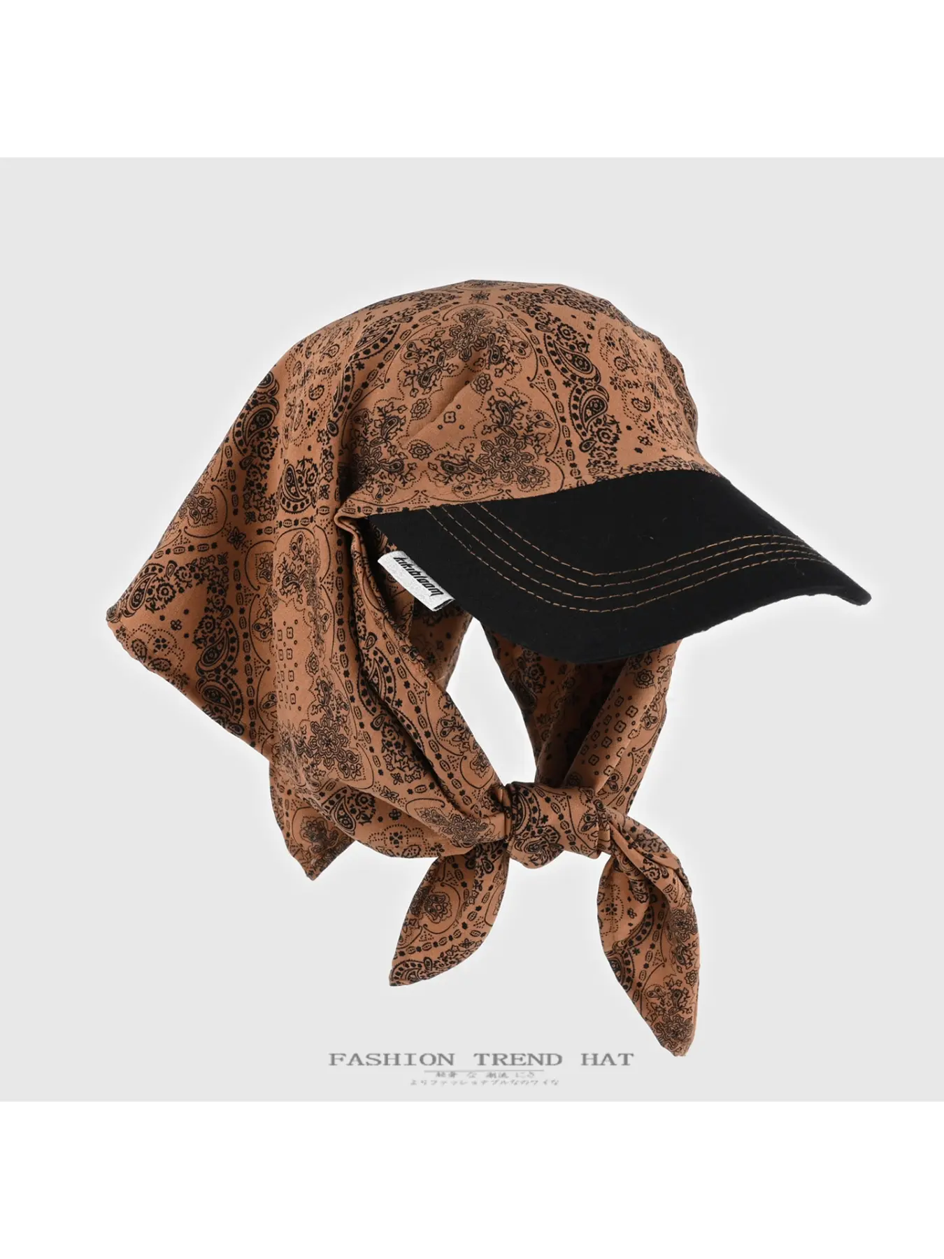 Retro patterned headscarf hat for women, summer thin sun protection visor cap, hip-hop lace-up wrap-around baseball cap