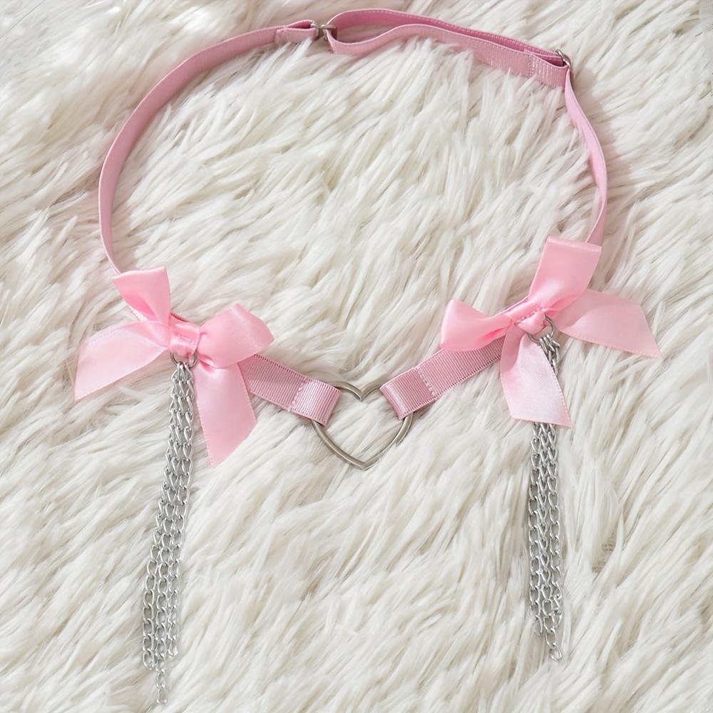 Women's Wedding Garter with White Bow, Tassel, Body Chain, Heart-Shaped Ring, Adjustable Body Harness for Dance Carnival Costume Accessories