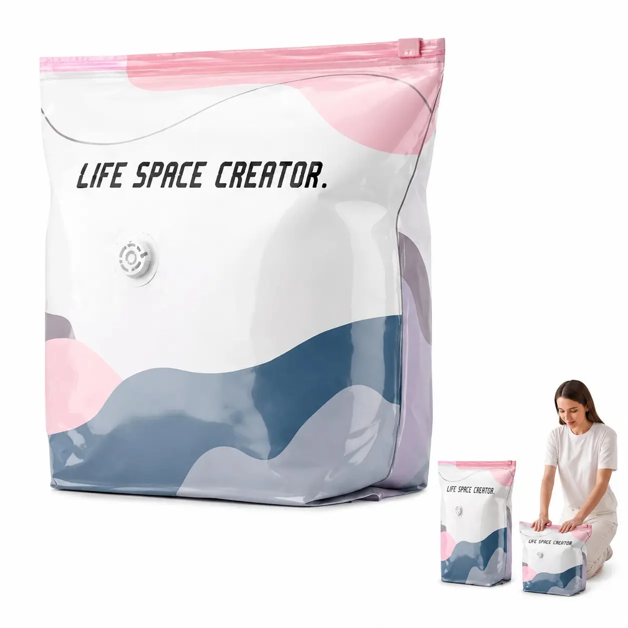 No-Pump Vacuum Storage Bags, 2026 New Cube Compression Space Saver Bags, Upgrade Large Storage Compression Bags No-Pump 3D Vacuum Storage Bags for Clothes, Comforters, Blankets