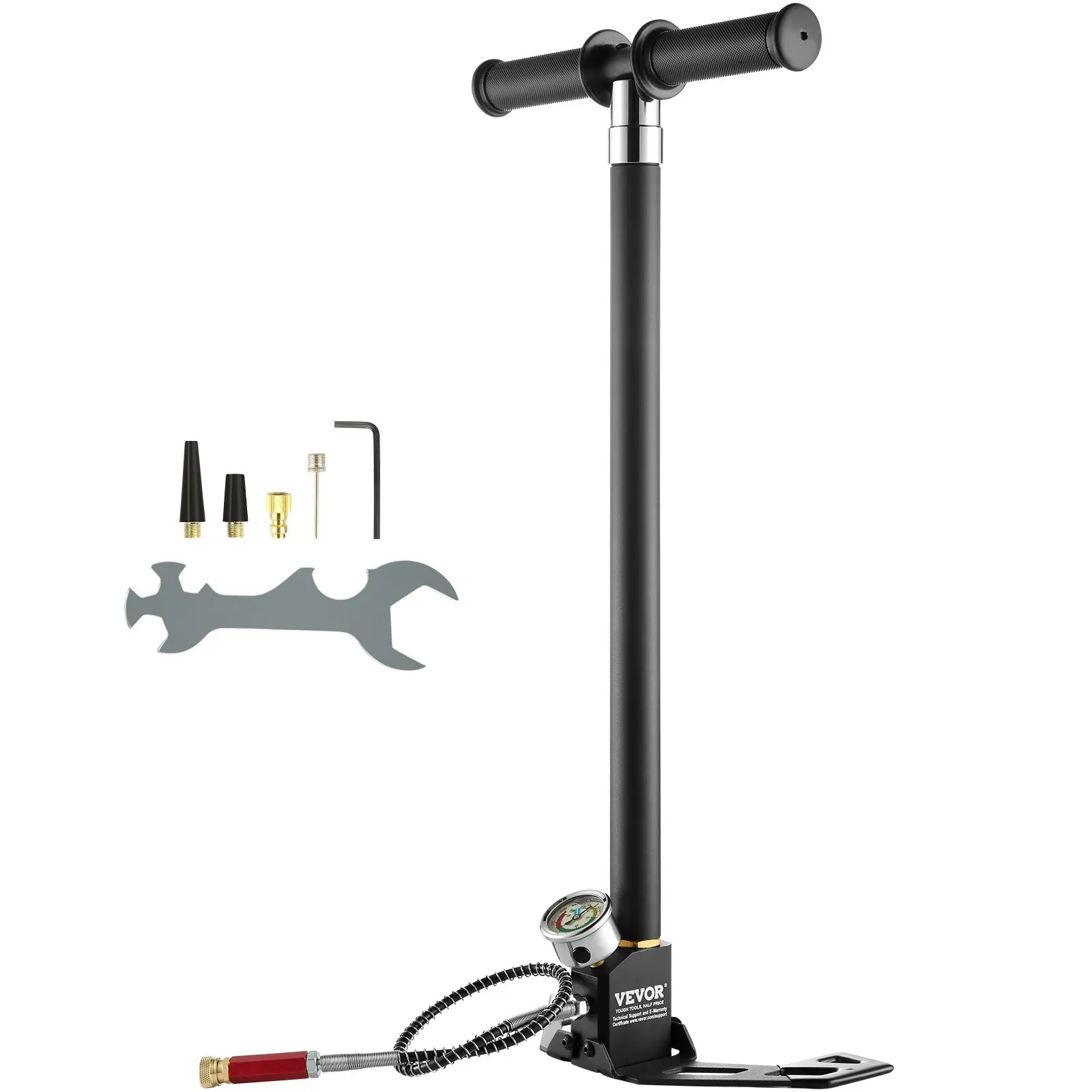 【DealsForYouDays】VEVOR Portable Compact Stainless Steel 4-Stage PCP Hand Pump, 4500 PSI Max 30Mpa High Pressure Stirrup Pump with Oil-Moisture Filter, Pressure Gauge for Airgun Filling, Scuba Tanks, Paintball Tires