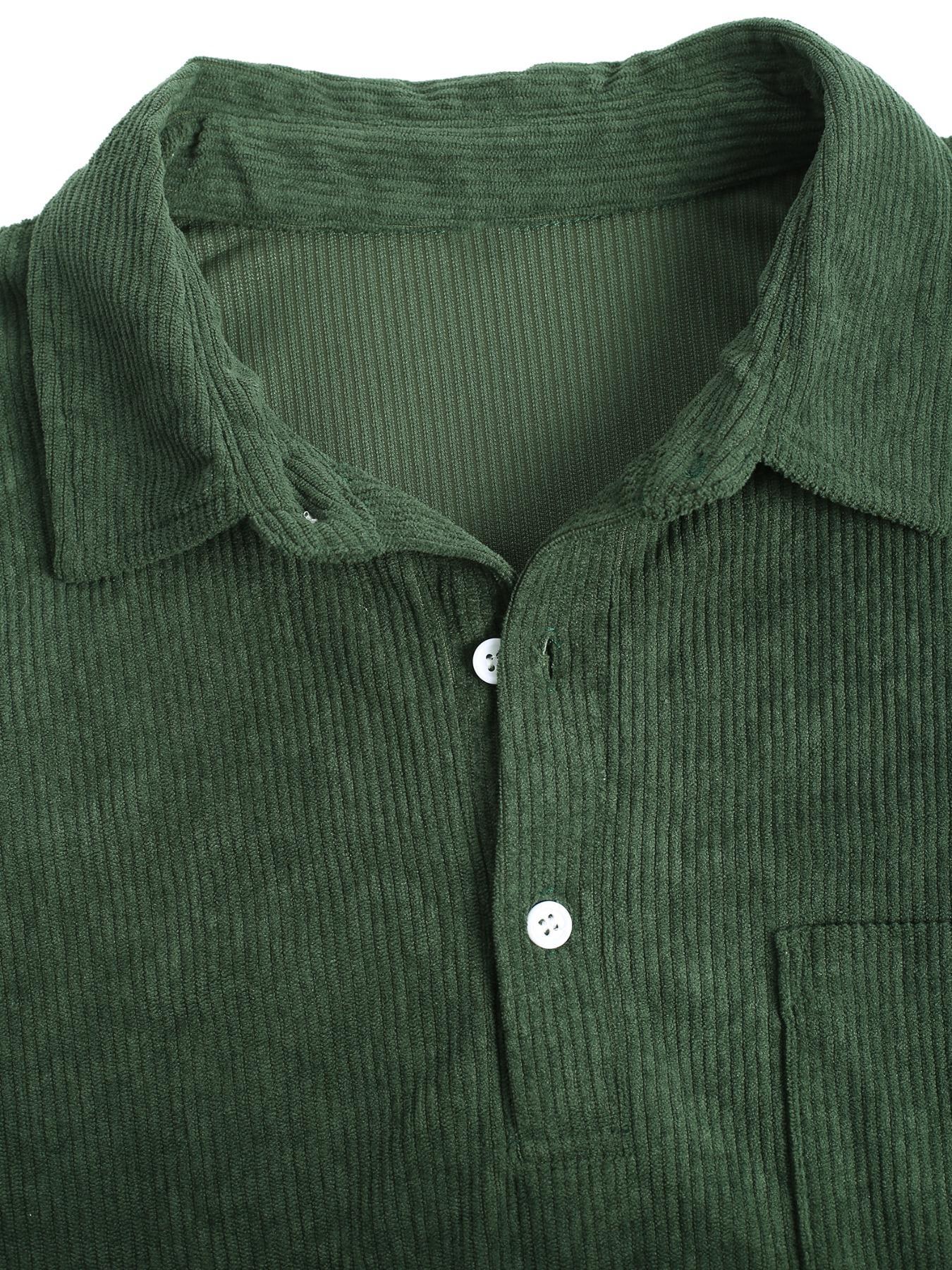 Men's Corduroy Pocket Short Sleeve Shirt, Ink, Casual Loose-Fitting Top, All Seasons, Plain Pattern, H Type,Men's Corduroy Pocket Short Sleeve Shirt, Dark Casual Loose Fit Top, All Seasons Woven Fabric, Moderate Thickness, Casual Comfy Collared