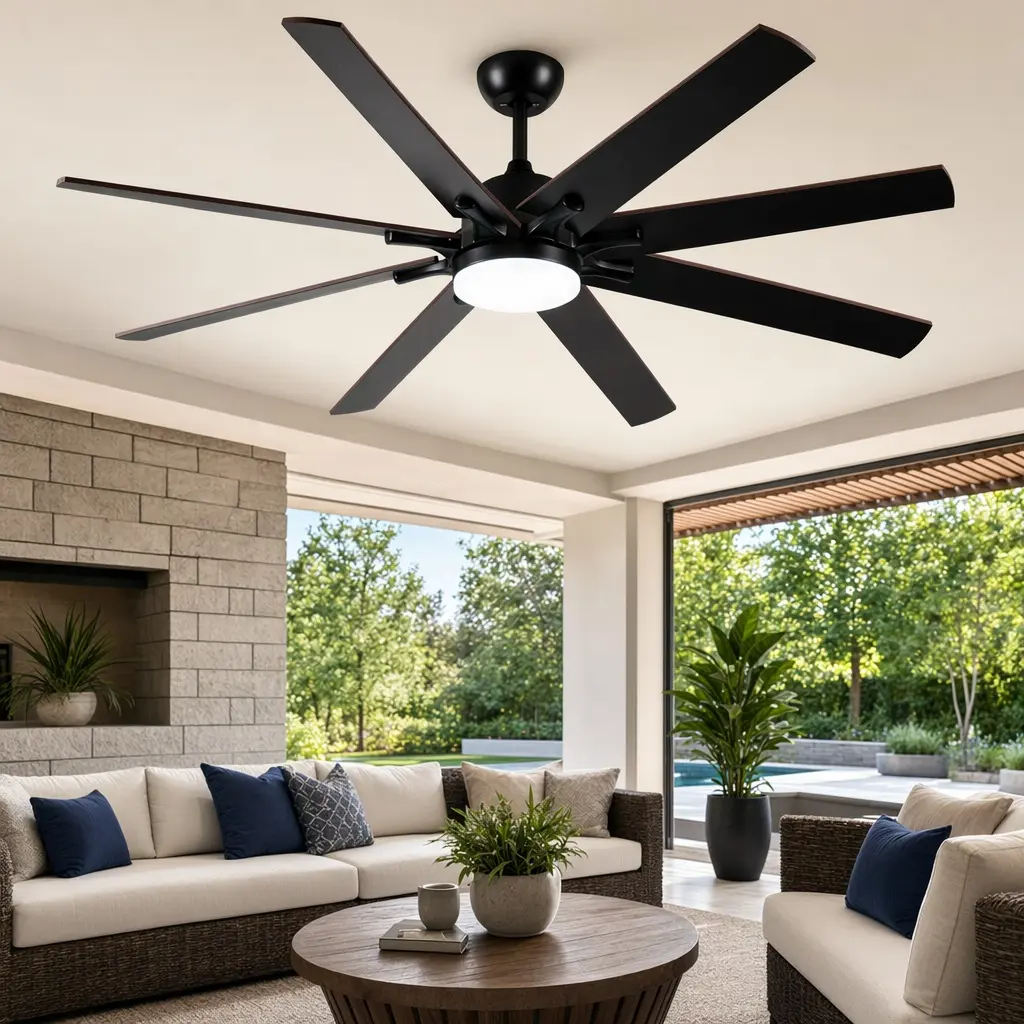 72-Inch Modern Ceiling Fan with 18W LED Light, Remote & Alexa Voice Control, Indoor-Outdoor Black Quiet DC Motor, 6-Speed Reversible, 8 Dual-Finish ABS Blades, for Kitchen, Patio