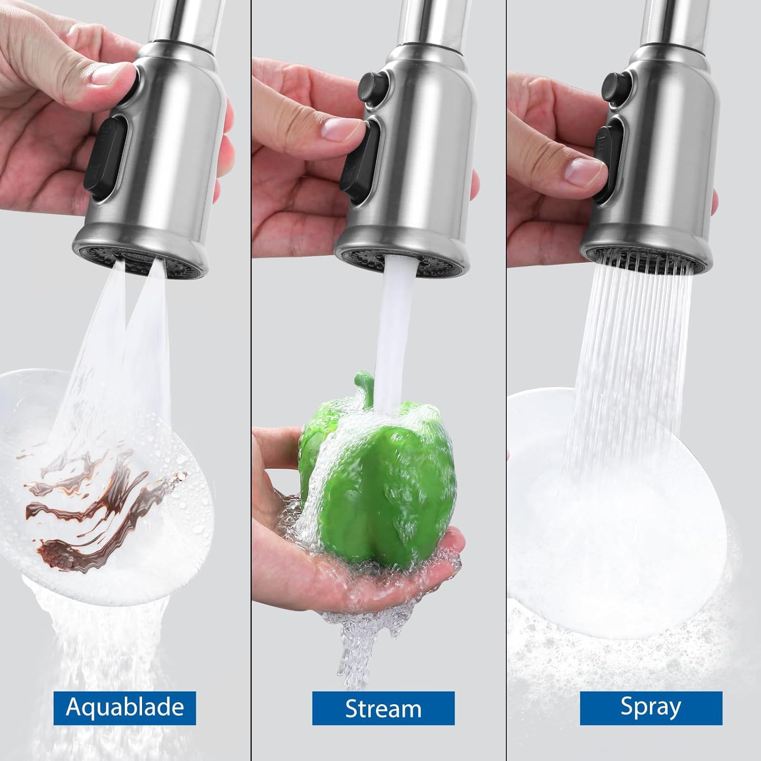 Pull Down Faucet  Replacement,3-Function Kitchen Faucet   with 9 Adapters,Kitchen Faucet  Sink  Nozzle Compatible with  Standard,Brushed Nickel