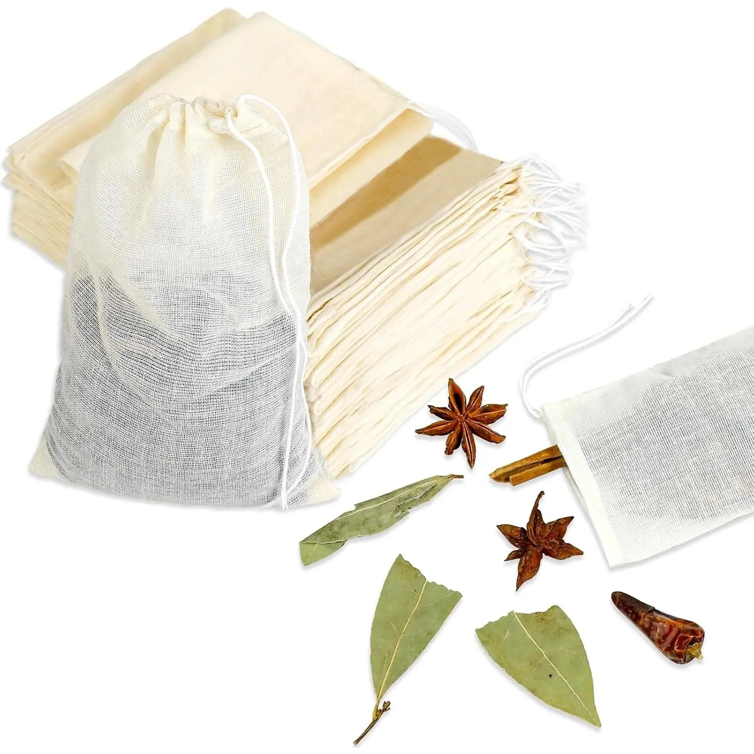 Spice Bags for Cooking, 30PCS Muslin Drawstring Soap Bags Reusable Empty Tea Bags for Loose Tea Sachet Bags Cheese Cloth Bags for Straining 3x4 Inch