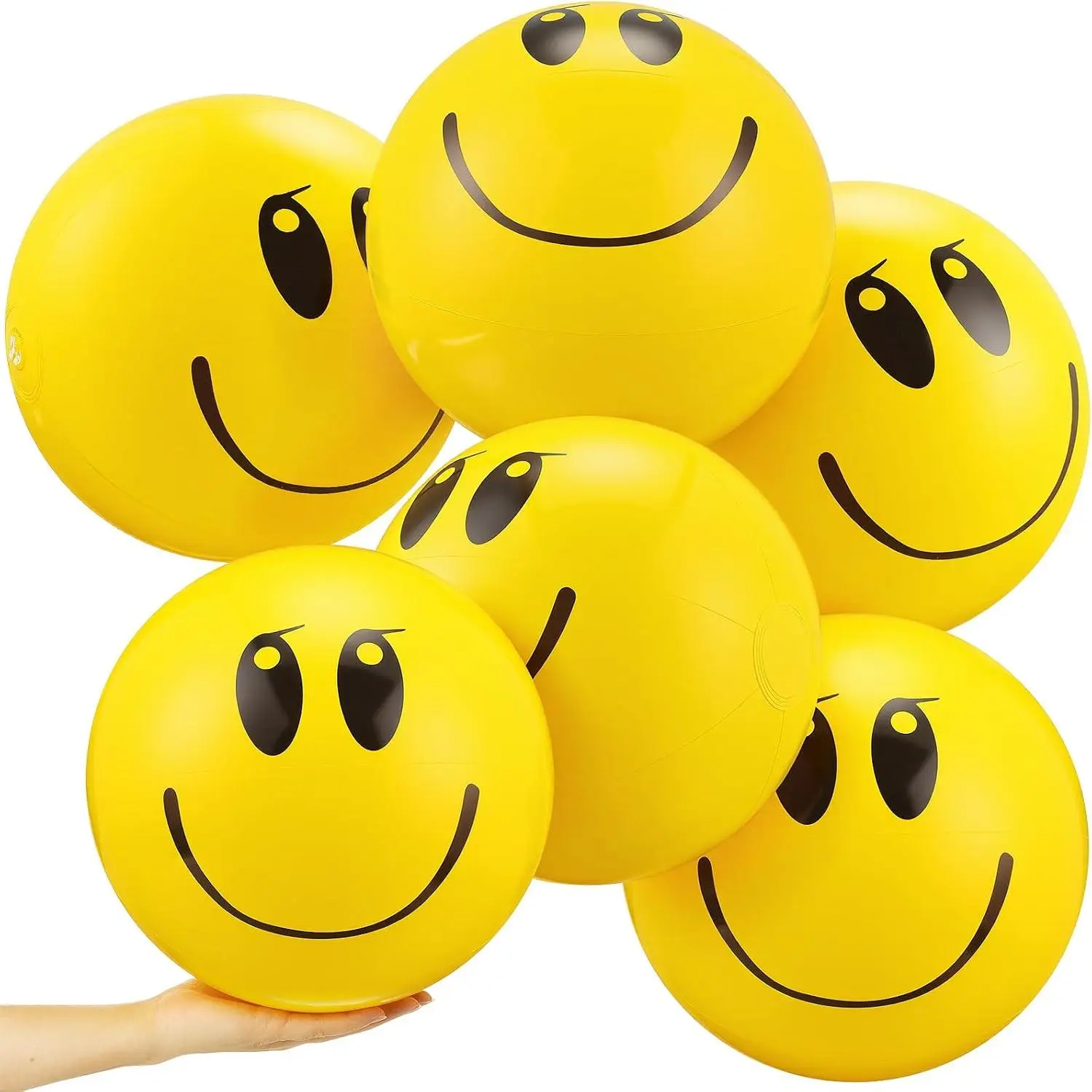 12 Inch Inflatable Beach Balls - Yellow Smile Face Water Balls for Summer Pool Party, Swimming Pool Games, Birthday Favors - Bulk Toy Set for Beach Vacation
