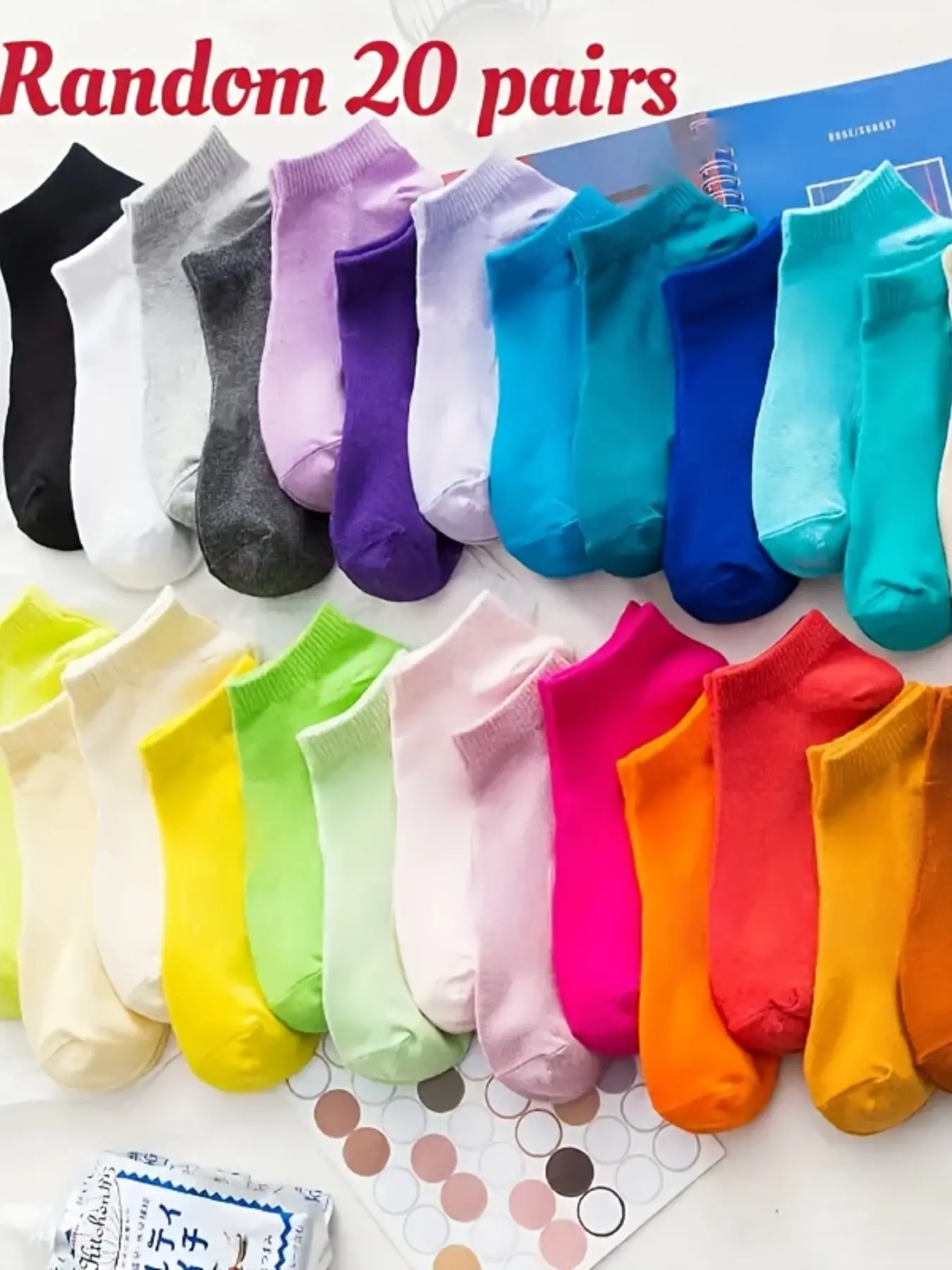 Random 20 Pairs Solid Color Candy Color Socks, Casual Daily Wear Footwear, Comfortable Soft Fabric Design, Perfect Gift Idea, Bulk Socks