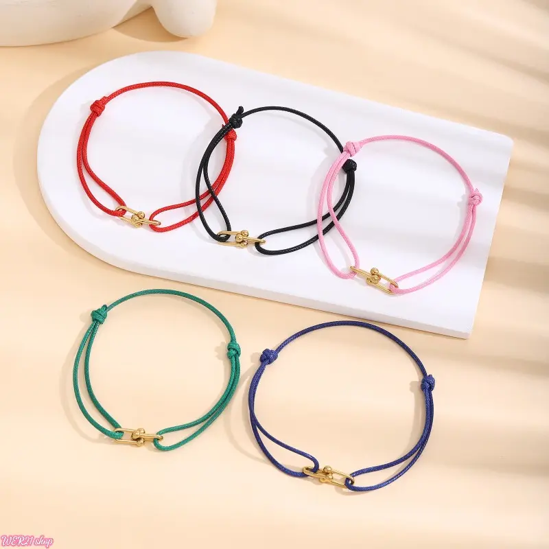 2PCS Stainless Steel Horseshoe Clasp Hand Woven Couple Bracelet | Viral Minimal Unisex Wrist Jewelry, Simple Stackable Lover Accessory, Dainty Matching Ornament for Daily Wear Dating Anniversary Valentine Gift