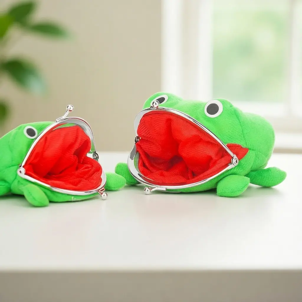 Women's Cute Frog Figure Coin Purse in Plush or PU Leather, Anime Themed Gift with Wide Mouth and Coin Pocket, Purse Pouch, Frog Shape, Cute Look, Multi-Size, Clip-On, Soft Fabric, Character Figurine Women's Wallets, L-Pu（7*7.6, S-Poly（3.9*1.9, Hangable,,