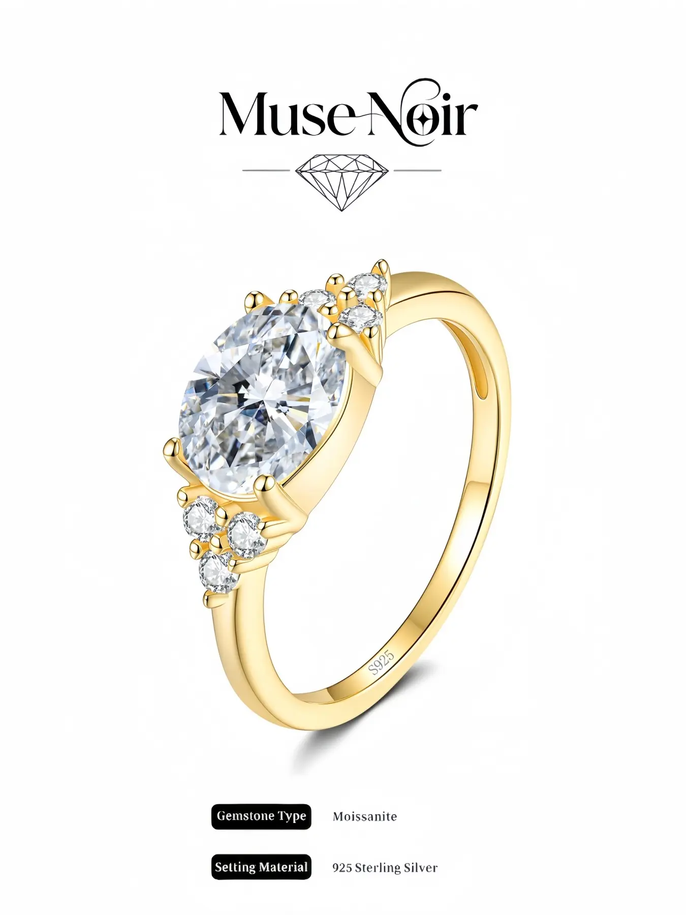 S925 Sterling Silver Star Halo Round Engagement Ring Adjustable ring set with sparkling 3ct D-color lab-grown moissanite. Perfect jewelry gift for birthdays, wedding anniversaries and Christmas.