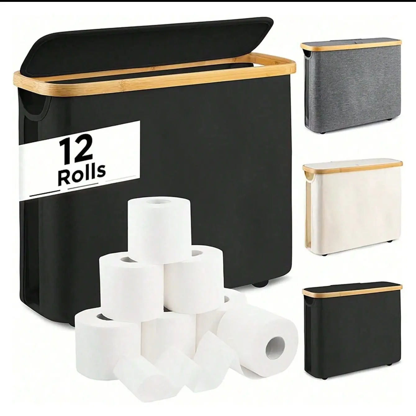 Large Capacity Foldable Paper Towel Holder with Lid, Space-Saving Modern Bathroom Storage, Durable Fabric, Multi-Functional Home Organizer