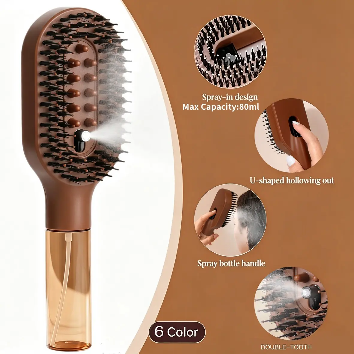 6 colors Pink Spray Hair Comb with Water Tank, Salon Styling Brush for Hydrating & Detangling, Brush for curly hair, Fine Mist Spray Design for Hair Care, Scalp Massage & Shine Restoration, Portable Hair Styling Tool for Women, Daily Home