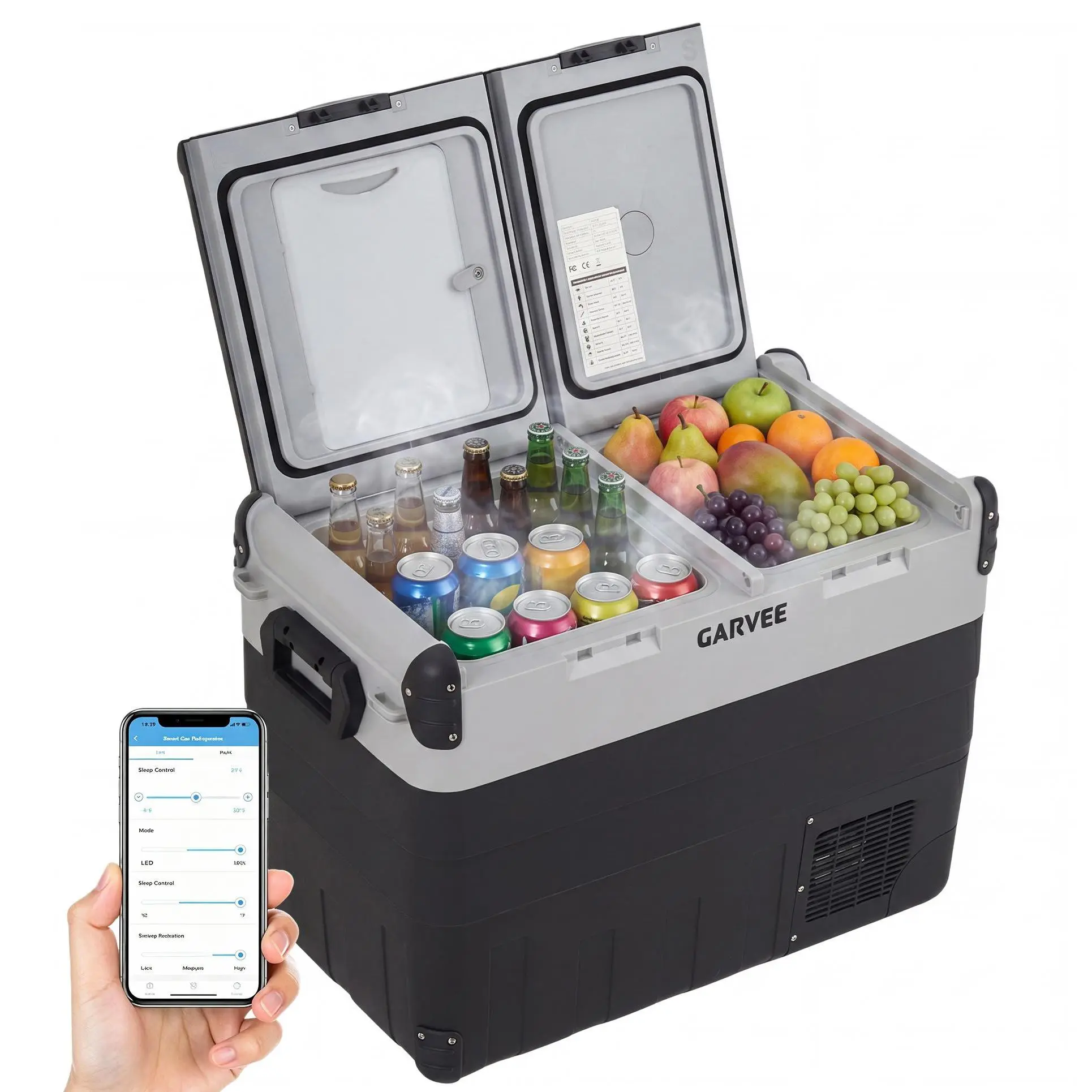 GARVEE 53QT (50L) Dual Zone 12V Car Refrigerator & Portable Freezer, Compressor Electric Cooler with APP Control, Adjustable -4°F to 68°F Temperature Range for Camping, RV, Truck & Home