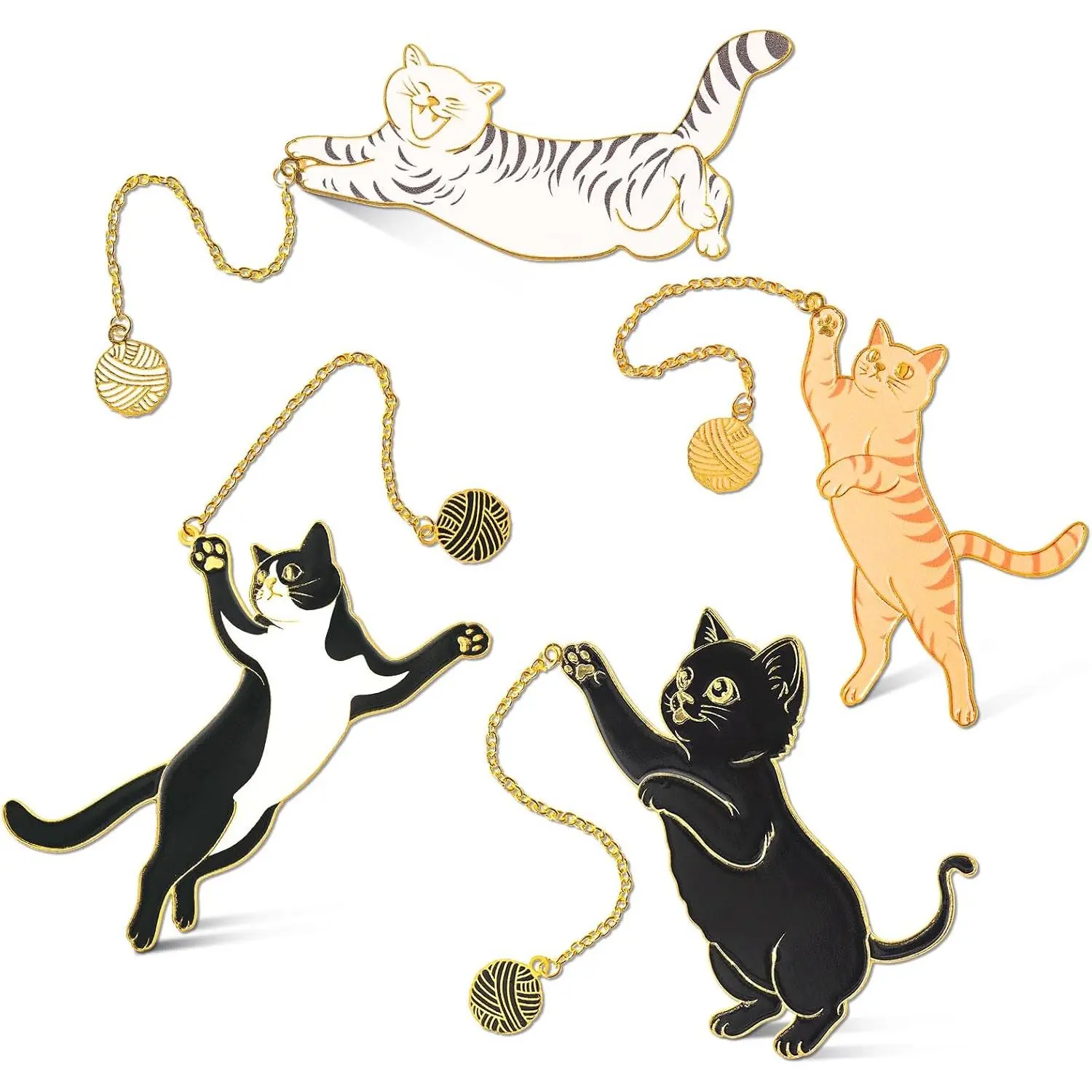 Metal Bookmarks with Chains and Charms, 4-Count Office Stationery for Readers, Ideal for Bookmarking