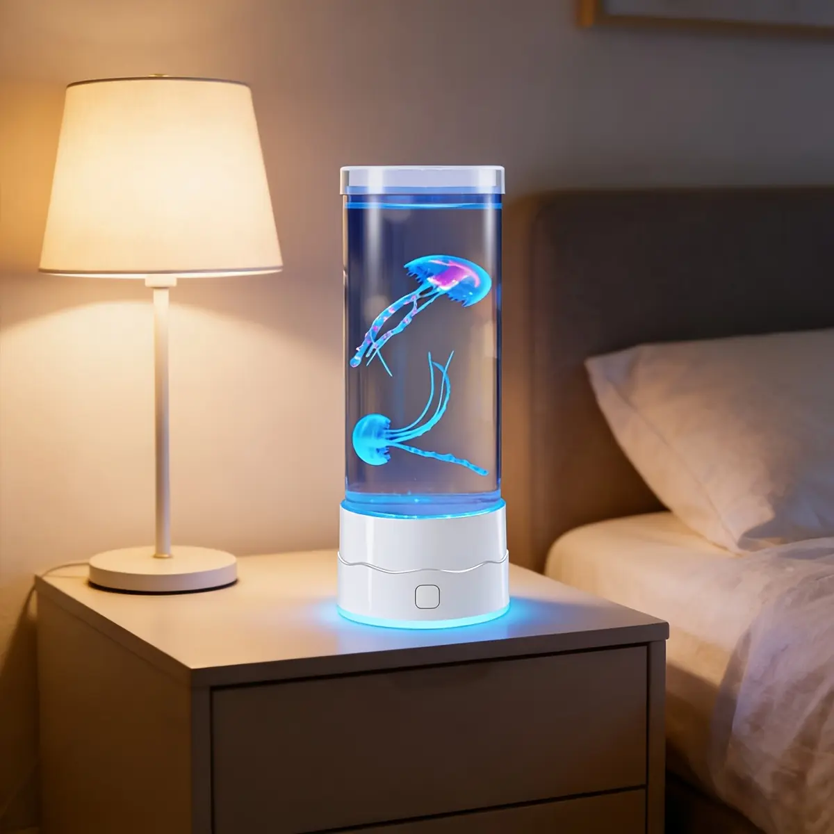 1pc Silent Color-Changing Jellyfish Lamp with Brushless Motor |   7 Lighting Modes for Aquarium & Table |   USB Plug-and-Play Night Light |   Glowing Base & Floating Soft Light |   Perfect for Home/Office Atmosphere & Romantic Valentine's Gift (White/Blac