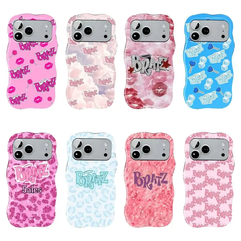 Bratz Shockproof Protective Phone Case - Pink Y2K Aesthetics, Kawaii Leopard Print, Lips Candy Style, Compatible with iPhone 11-17 Pro Max/Plus Series