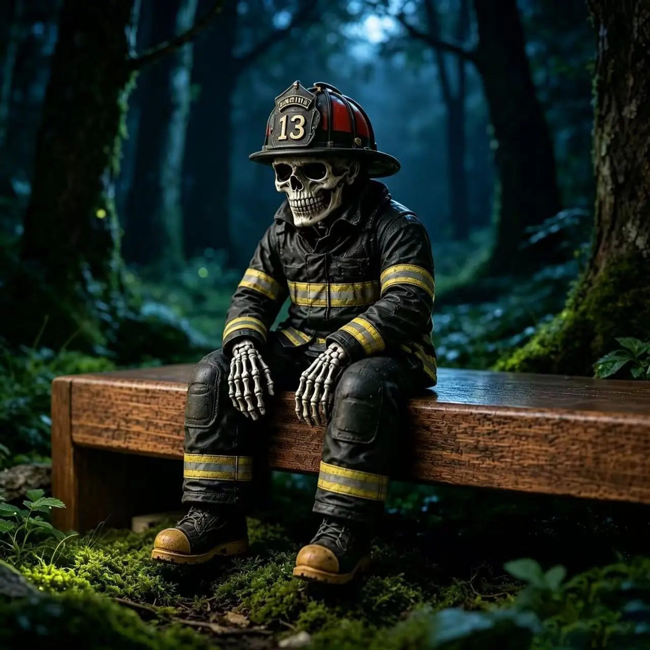 Halloween Firefighter Skeleton Shelf Sitter, Unique Decorative Ornament, Perfect for Halloween Parties, Eye-Catching Display Piece