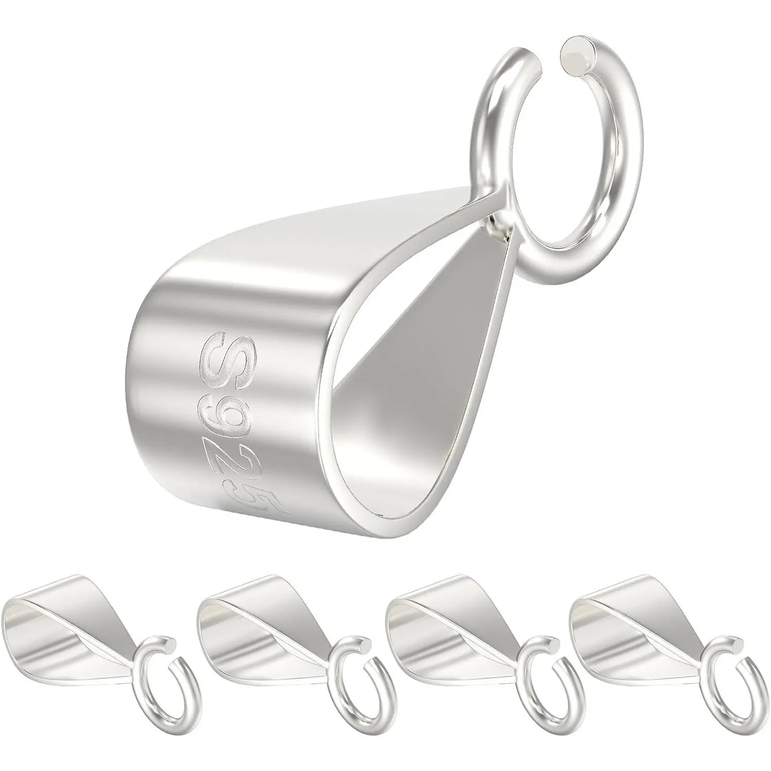 925 Sterling  Bails for  Making with Open Loop, Slider Necklace Pendant Clasp,  Clasp Bracelet Clips for Women